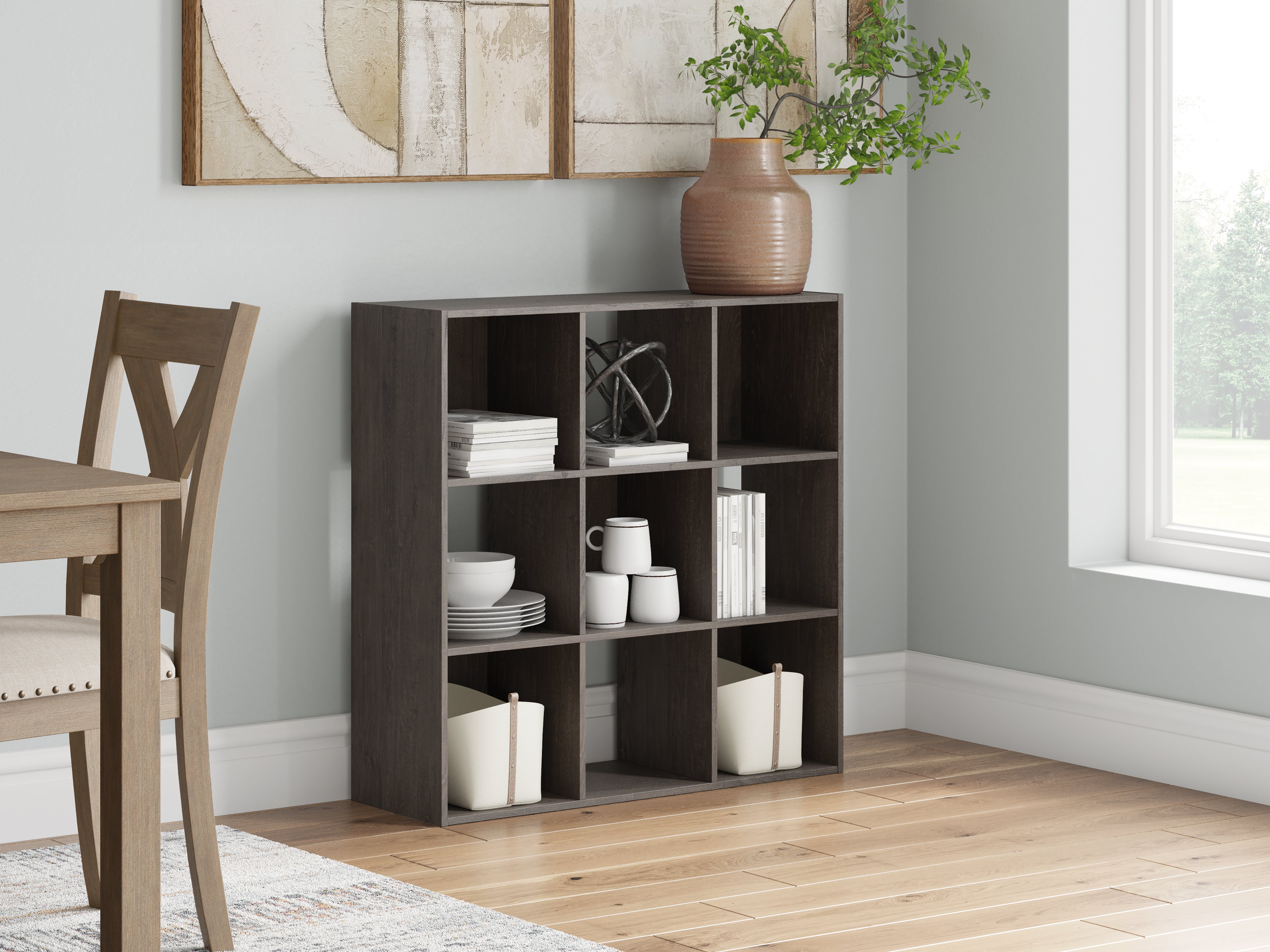 Luxury Living Gallery - Ashley Furniture - Piperton Nine Cube Organizer - Nine Cube Organizer / Charcoal - EA5514-3X3
