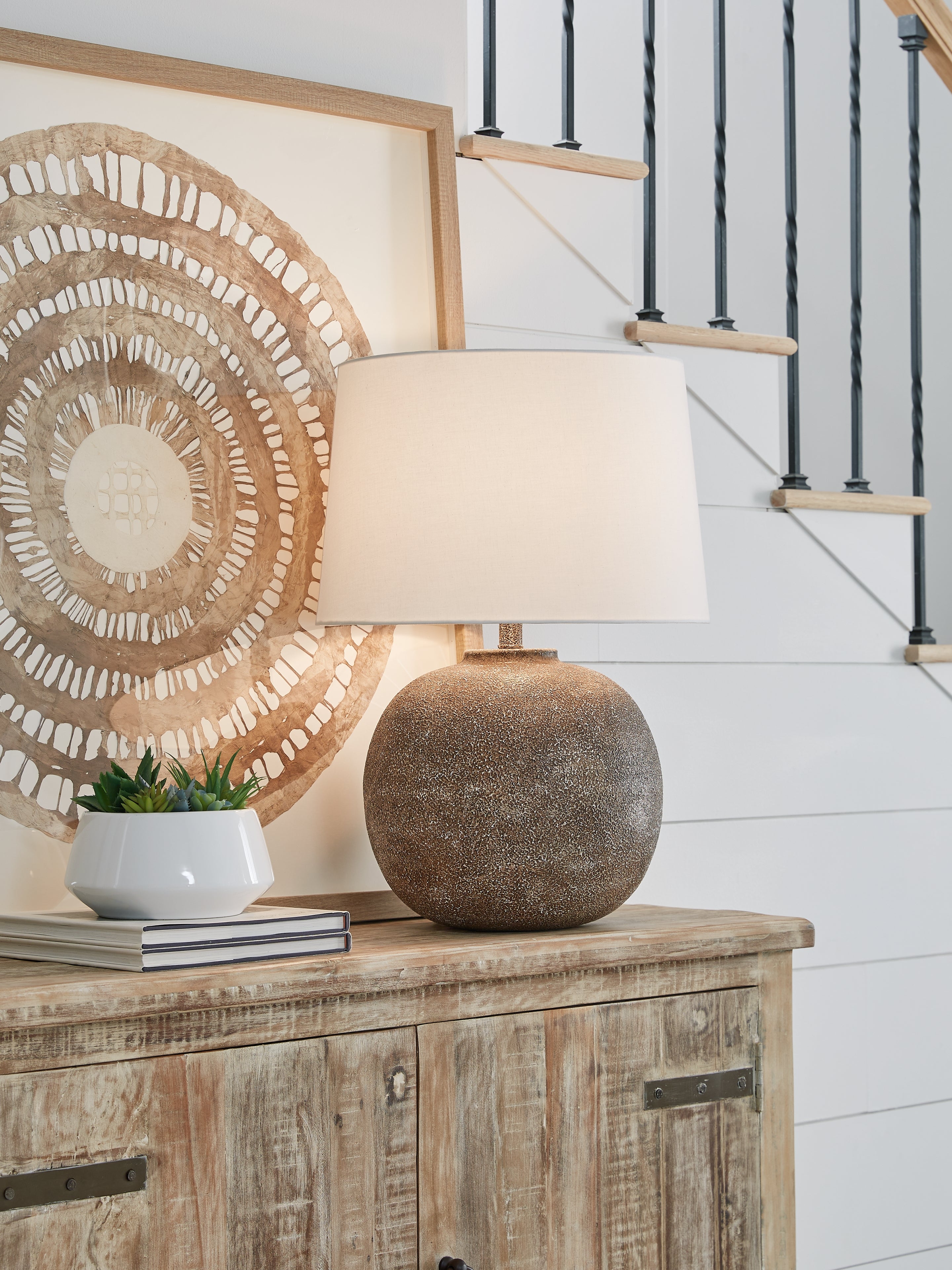 Luxury Living Gallery - Ashley Furniture - Neavesboro Lighting - 2-Piece Lamp Set / Antique Brown/White - L207484X2