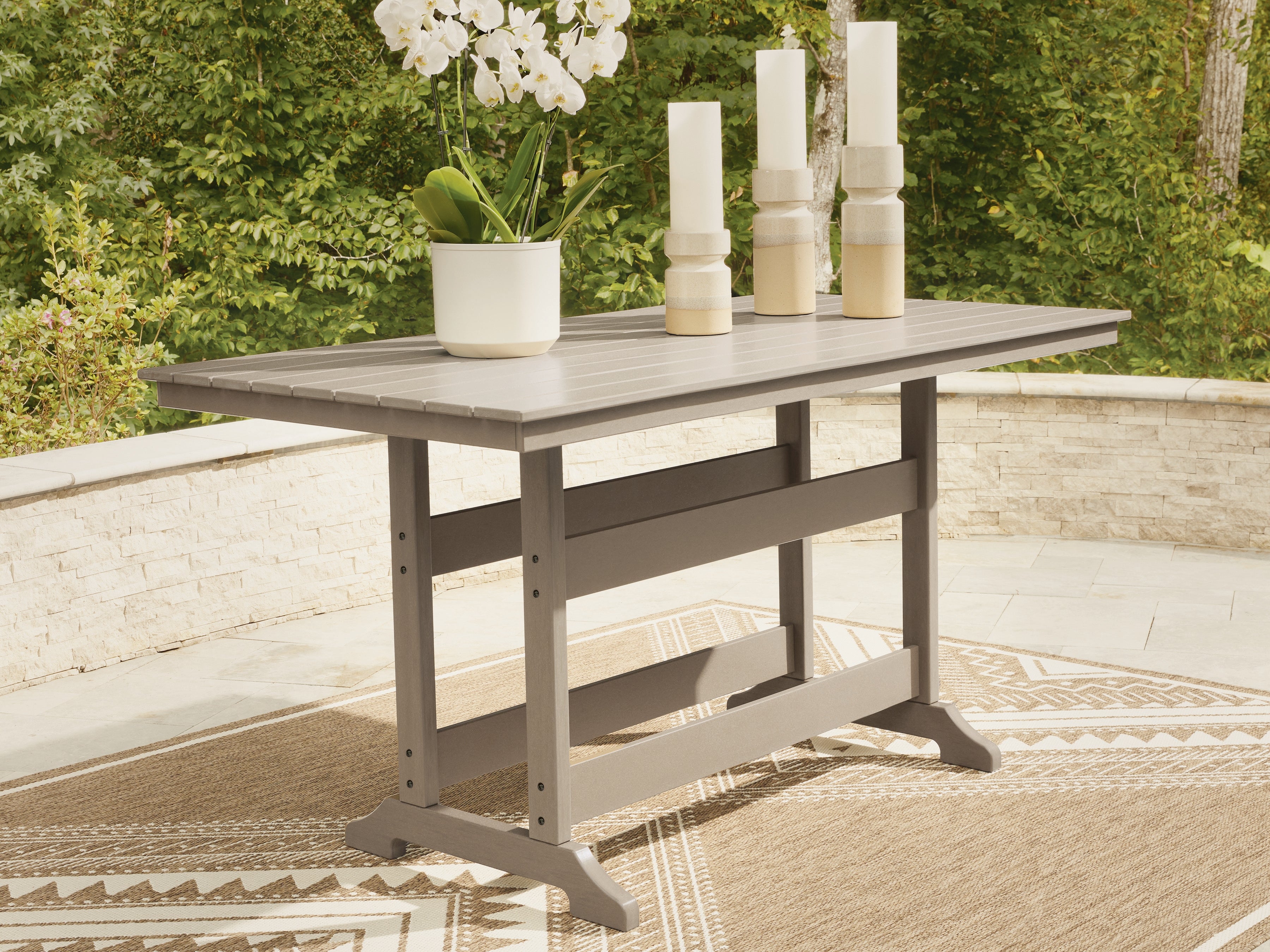 Luxury Living Gallery - Ashley Furniture - Seacliff Beach Outdoor - RECT COUNTER TABLE W/UMB OPT / Medium Brown - PCP228-642