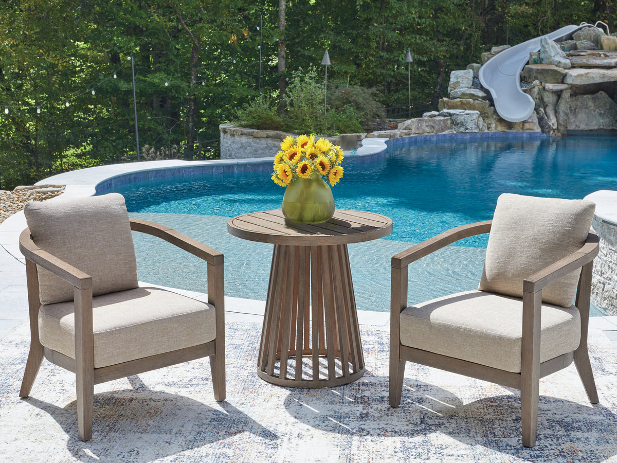 Luxury Living Gallery - Ashley Furniture - Joy Lagoon Outdoor - Chairs w/CUSH/Table Set (3/CN) - PCP310-050