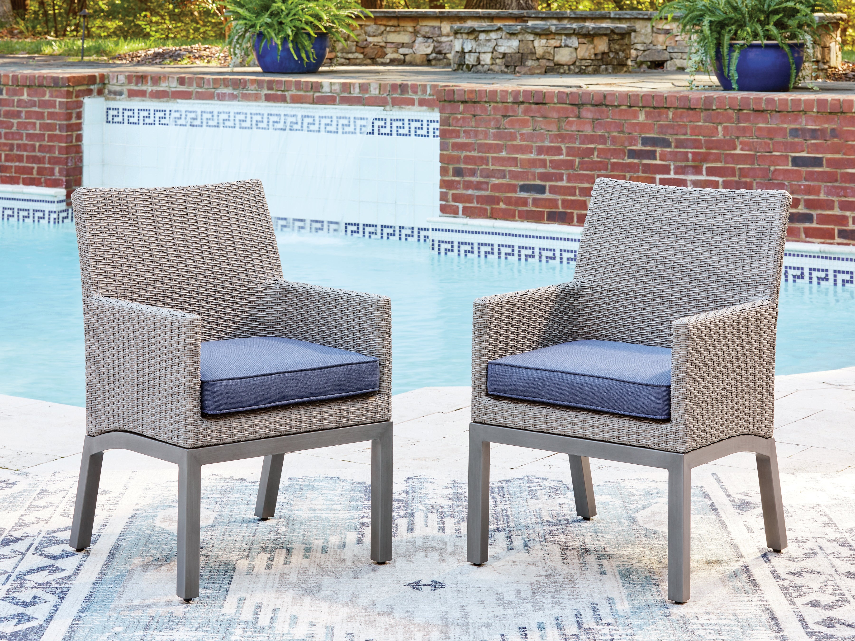 Luxury Living Gallery - Ashley Furniture - Half Moon Beach Outdoor - Arm Chair With Cushion (Set of 2) / Blue/Gray - PCP418-601A