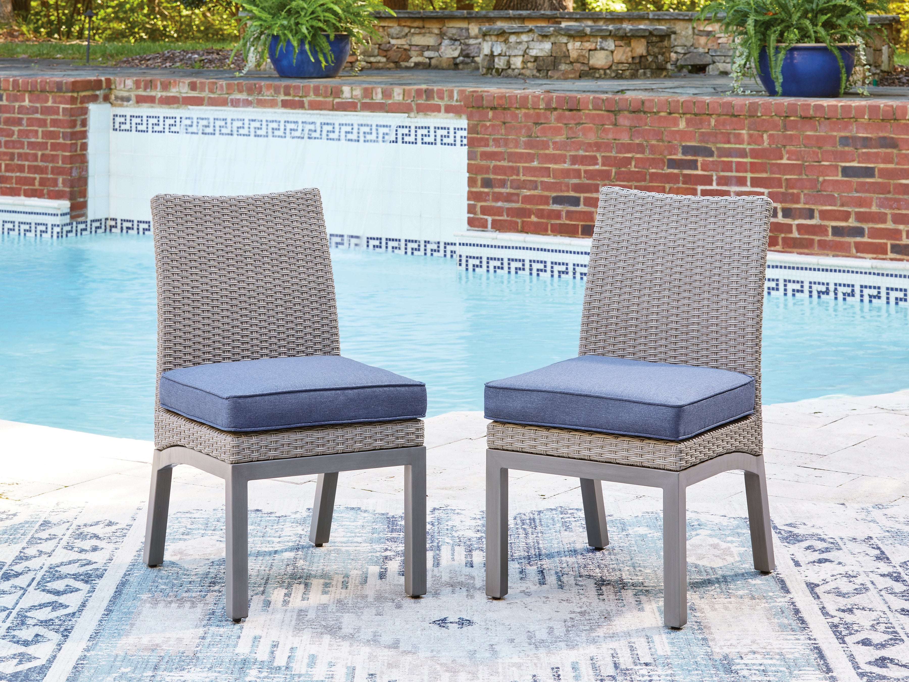 Luxury Living Gallery - Ashley Furniture - Half Moon Beach Outdoor - Side Chair with Cushion (Set of 2) / Blue/Gray - PCP418-601