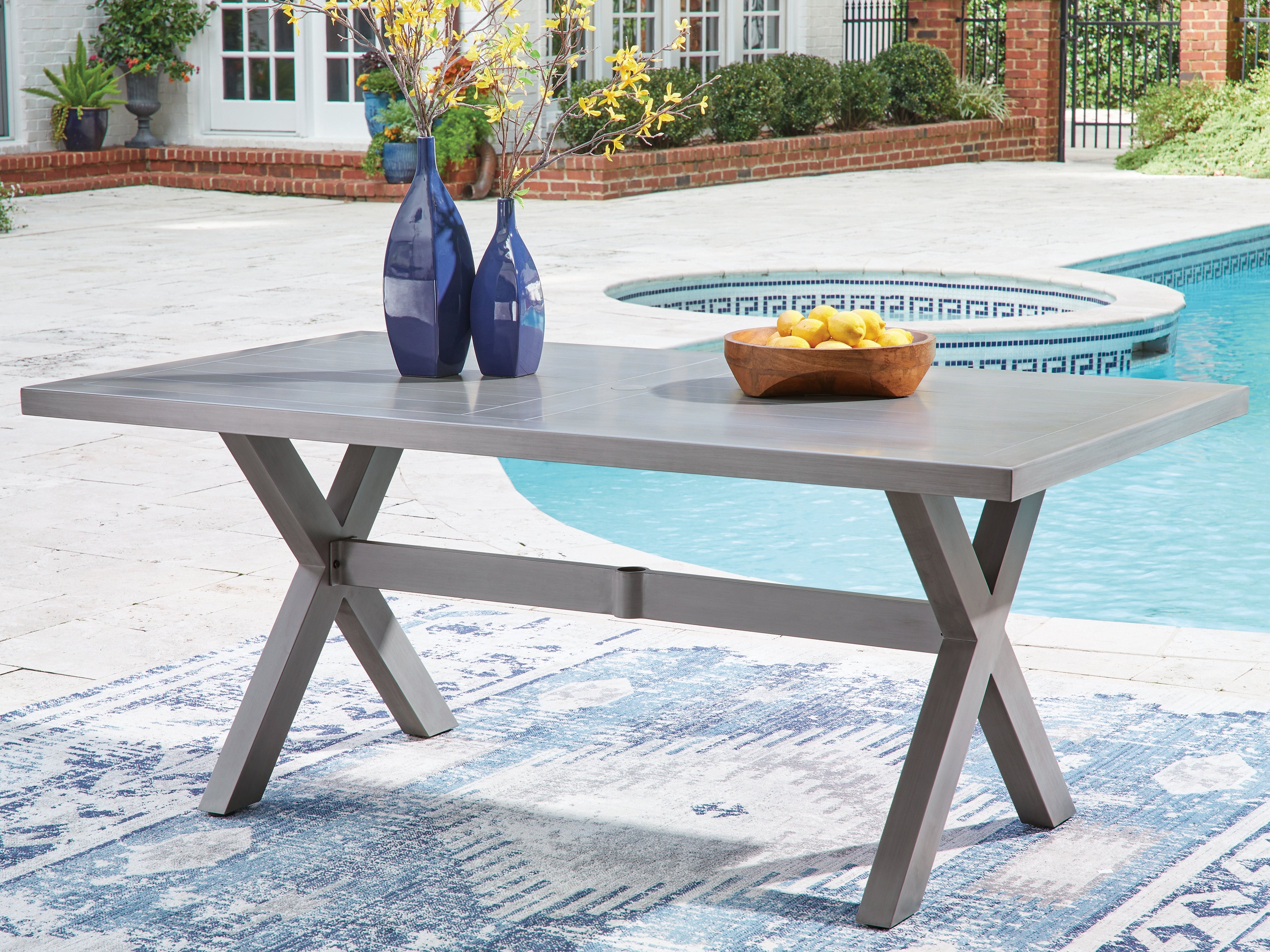Luxury Living Gallery - Ashley Furniture - Half Moon Beach Outdoor - RECT Dining Table w/UMB OPT / Gray - PCP418-625