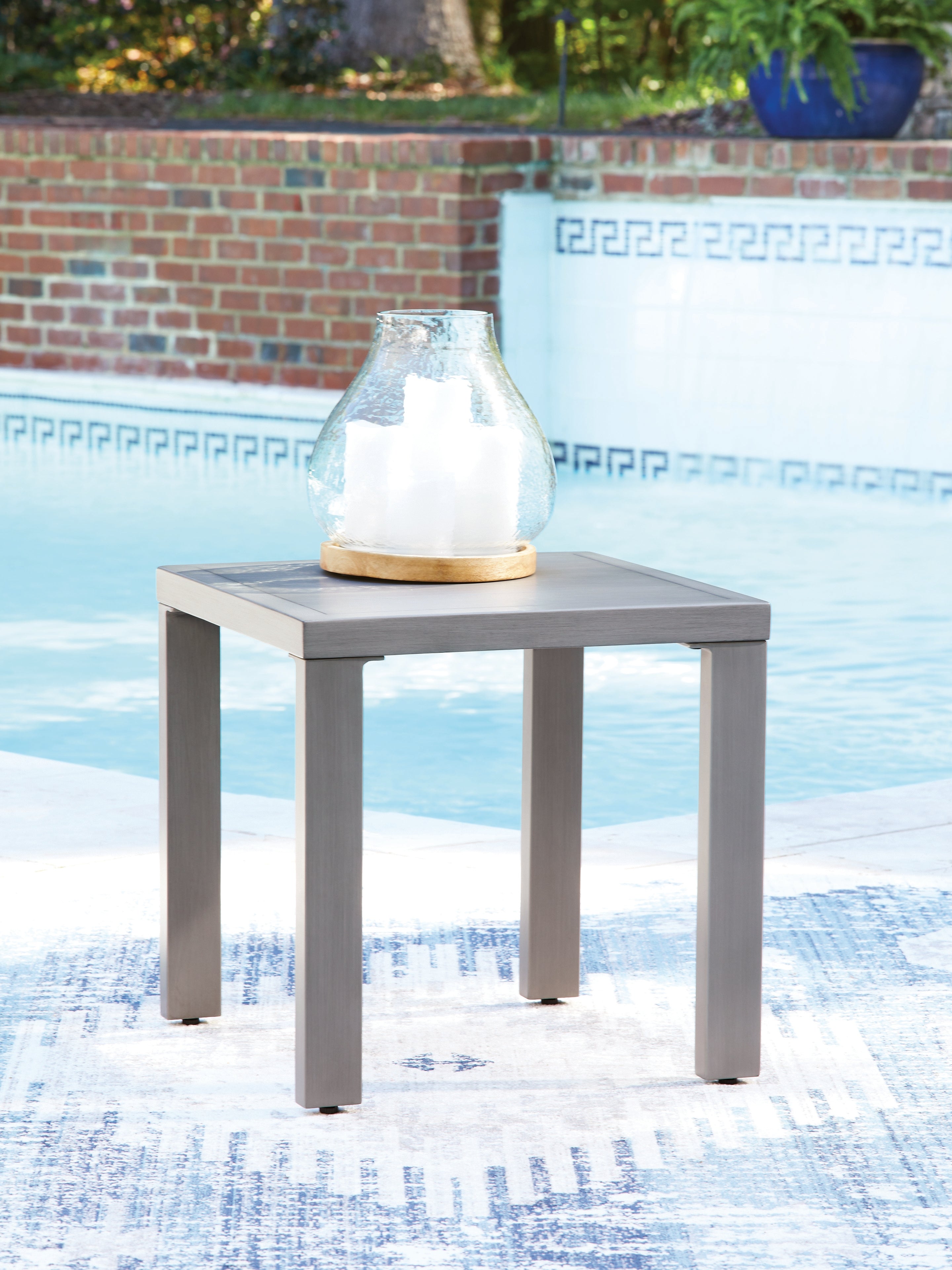 Luxury Living Gallery - Ashley Furniture - Half Moon Beach Outdoor - Square End Table / Gray - PCP418-702