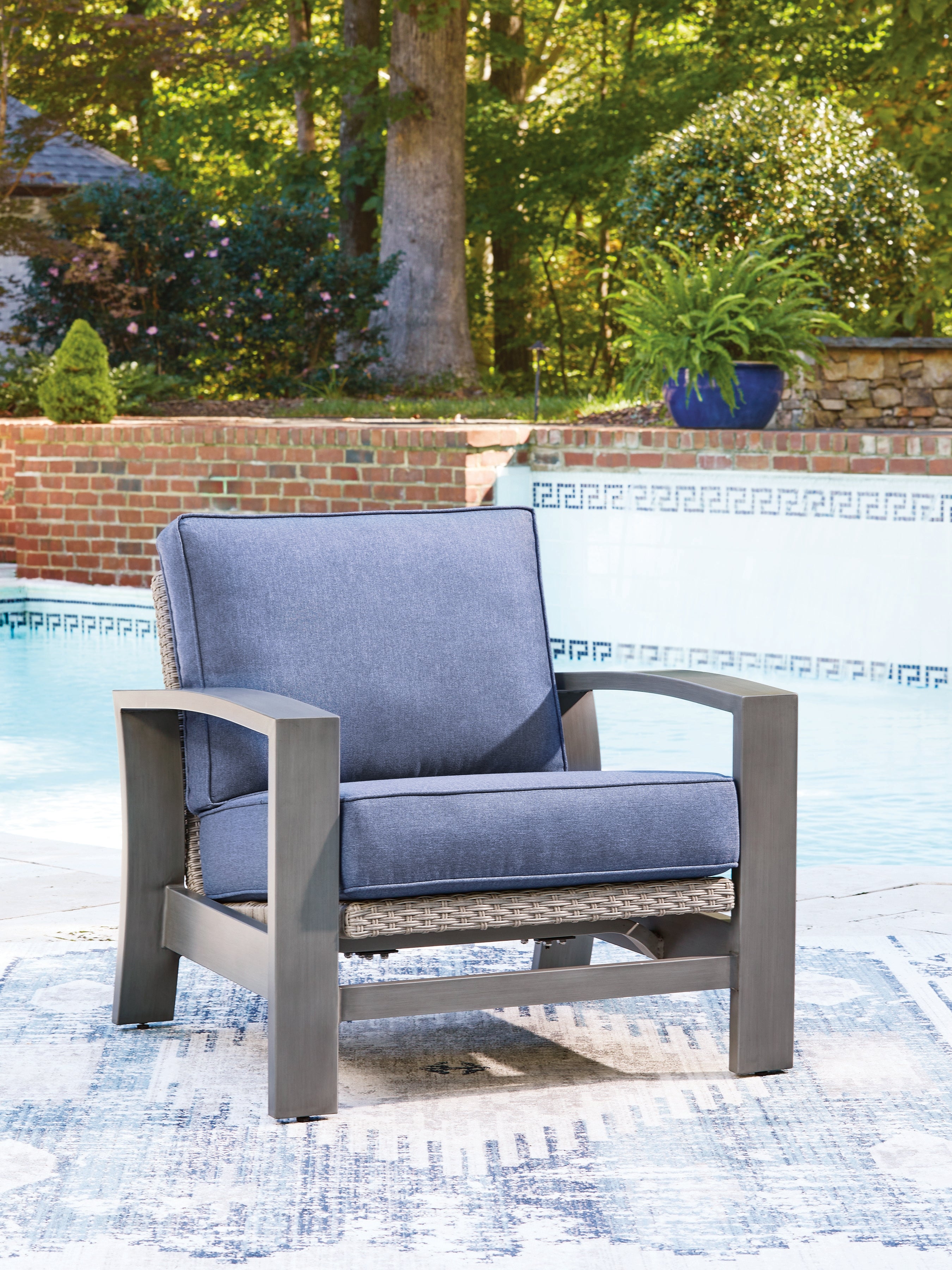 Luxury Living Gallery - Ashley Furniture - Half Moon Beach Outdoor - Spring Lounge Chair / Blue/Gray - PCP418-820