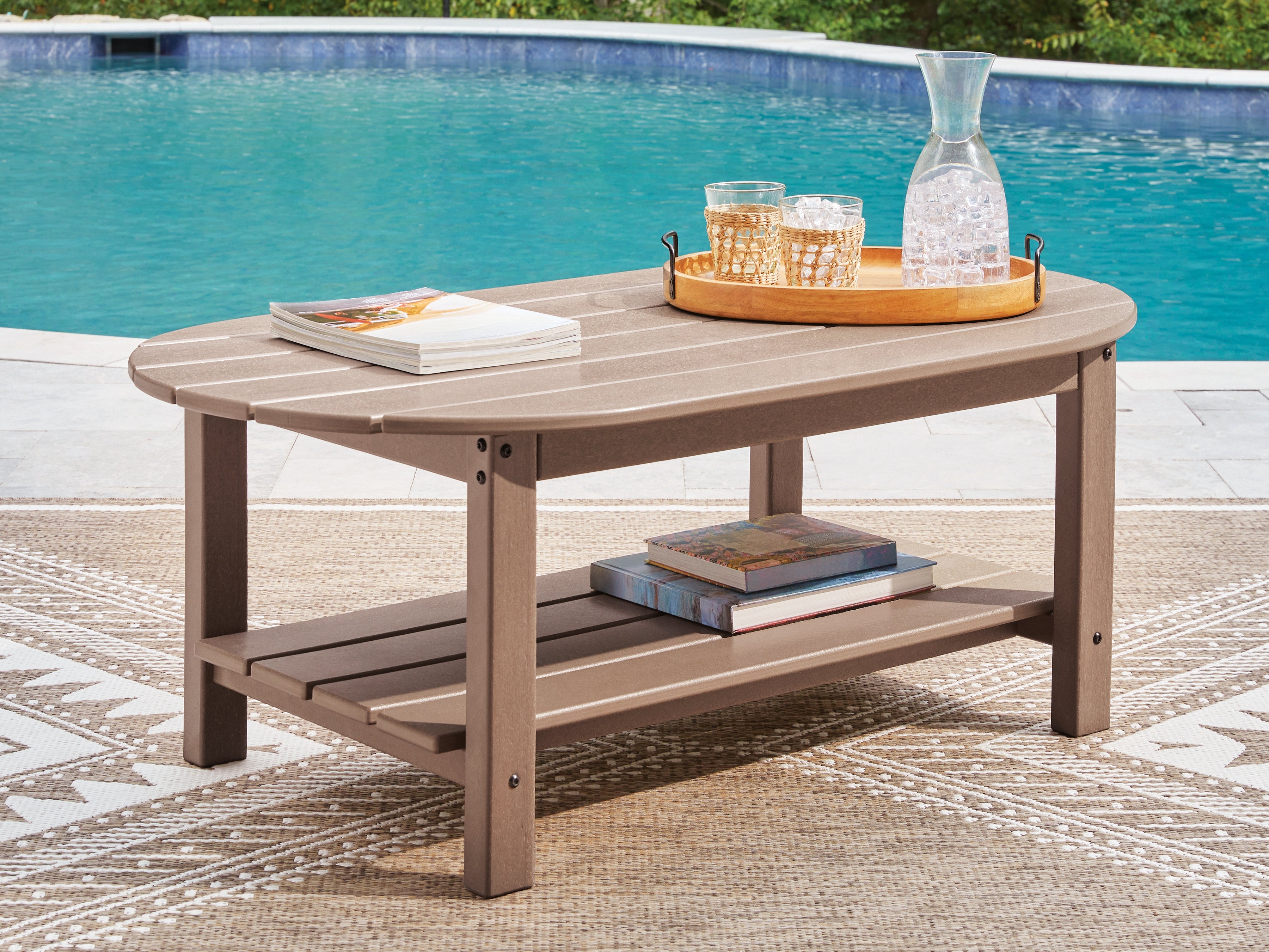 Luxury Living Gallery - Ashley Furniture - Grover Beach Outdoor - Oval Cocktail Table / Driftwood - PCP422-700