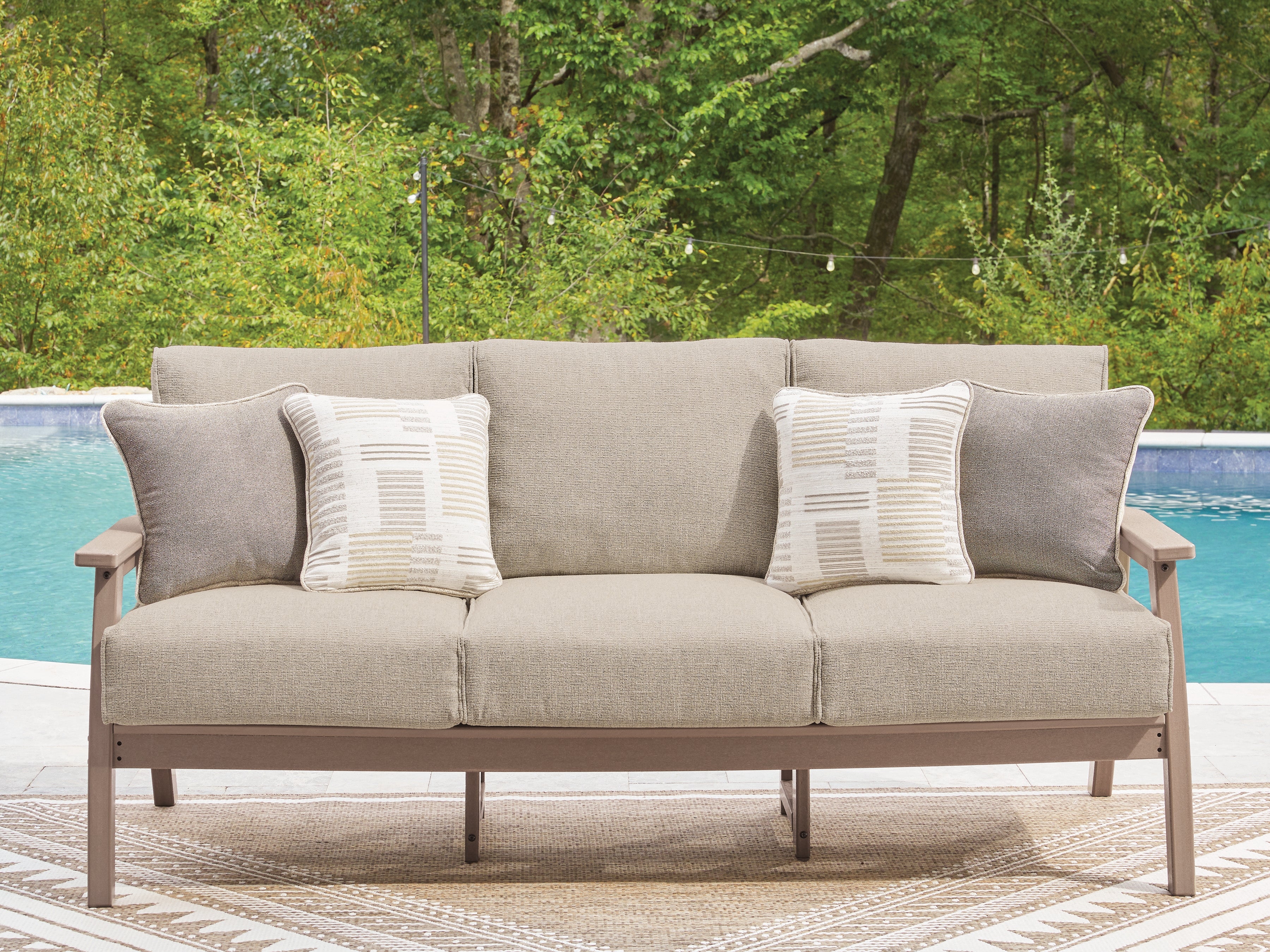 Luxury Living Gallery - Ashley Furniture - Grover Beach Outdoor - Sofa with Cushion / Driftwood - PCP422-838