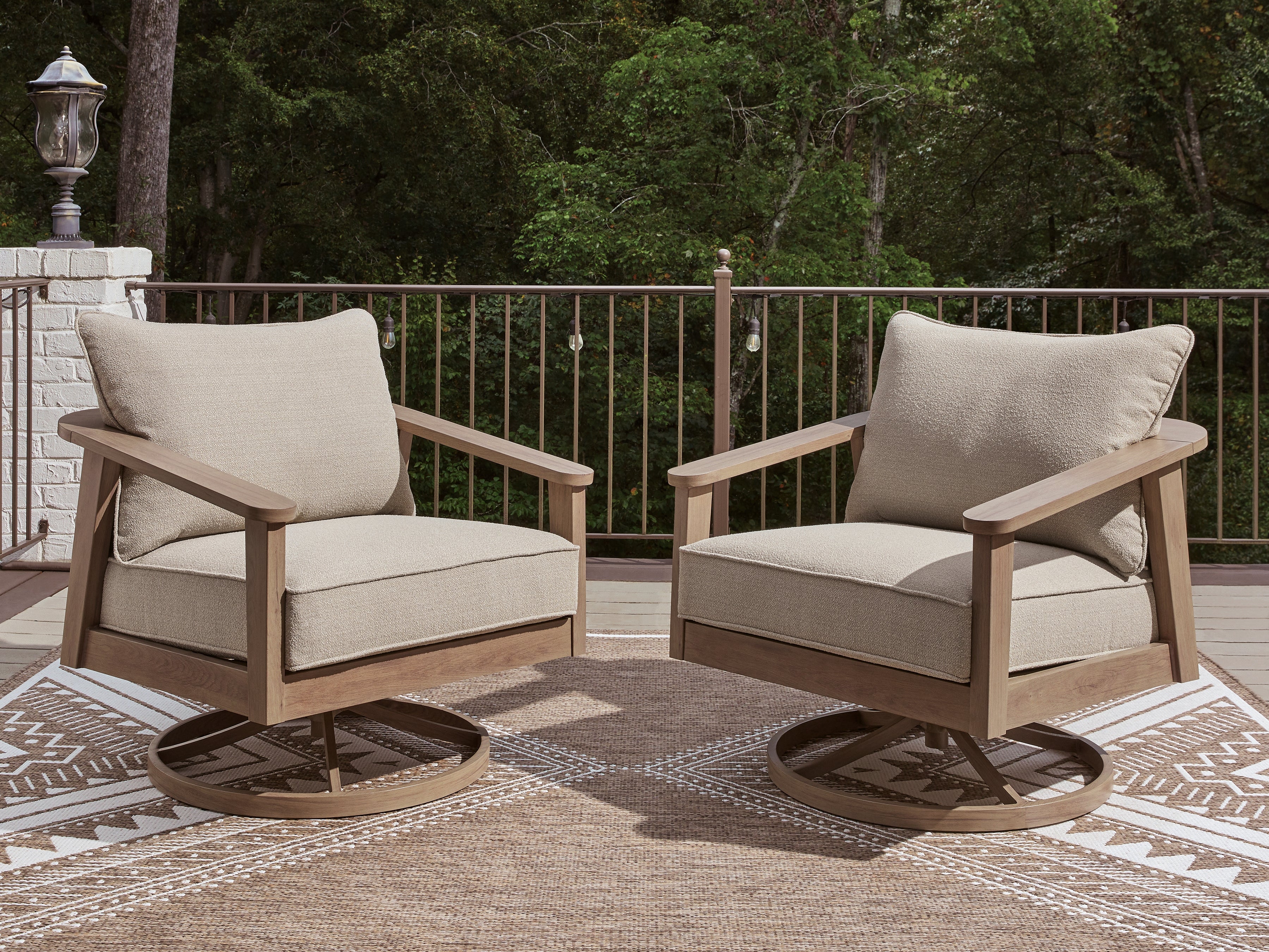 Luxury Living Gallery - Ashley Furniture - Harmony Headlands Outdoor - Swivel Lounge w/ Cushion / Natural/Gray - PCP428-821