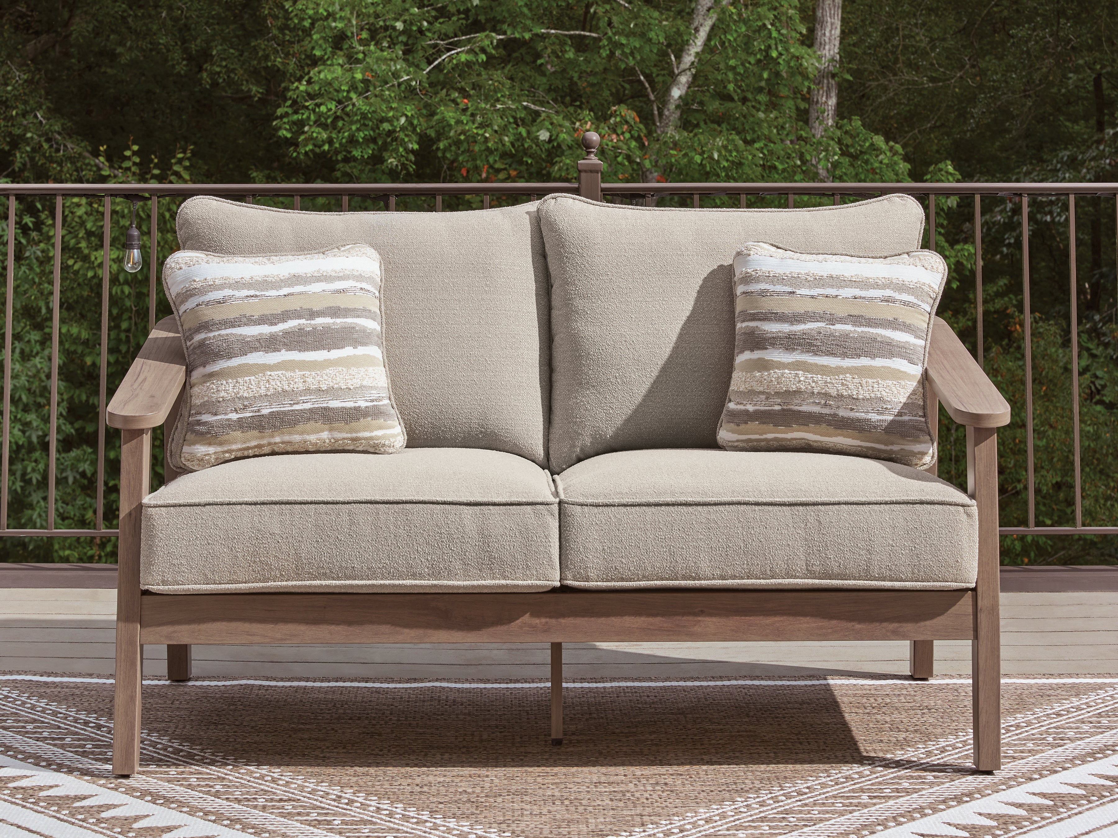 Luxury Living Gallery - Ashley Furniture - Harmony Headlands Outdoor - Loveseat w/Cushion / Natural/Gray - PCP428-835