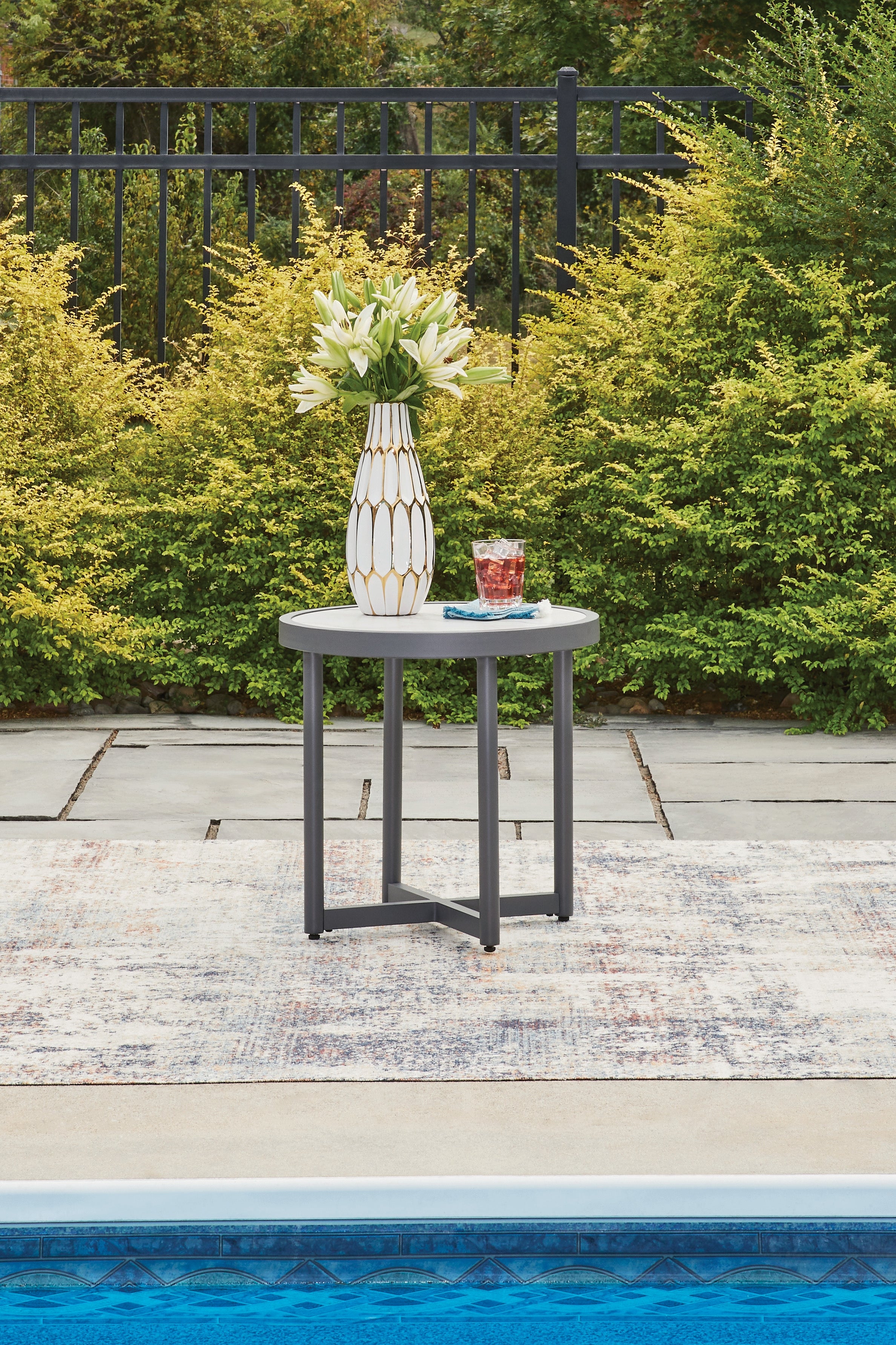 Luxury Living Gallery - Ashley Furniture - Ocean Beach Outdoor - Round End Table / Gray - PCP510-706