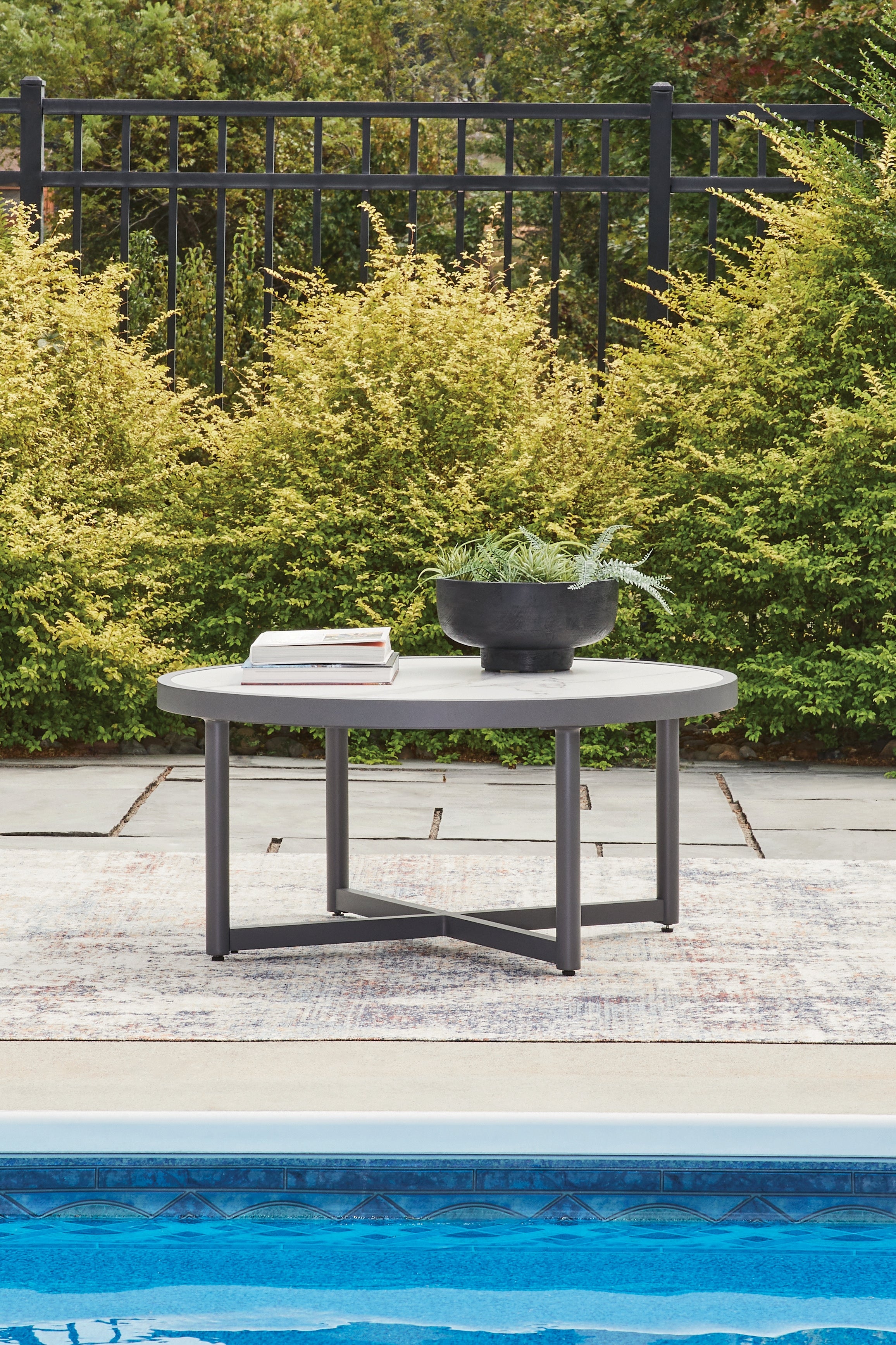 Luxury Living Gallery - Ashley Furniture - Ocean Beach Outdoor - Round Cocktail Table / Gray - PCP510-708