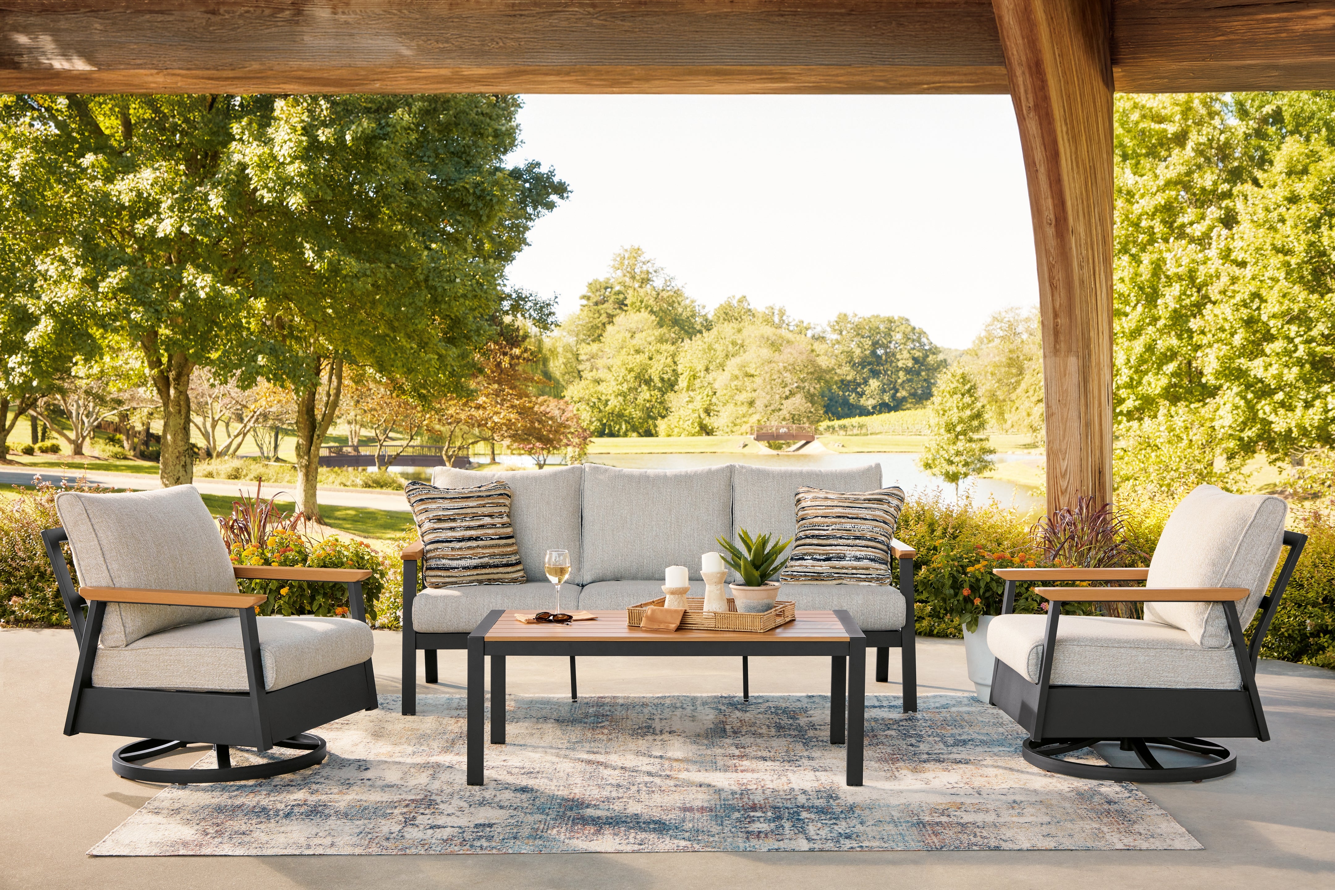 Luxury Living Gallery - Ashley Furniture - Carmel Highlands Outdoor - Sofa/Chairs/Table Set (4/CN) - PCP513-081
