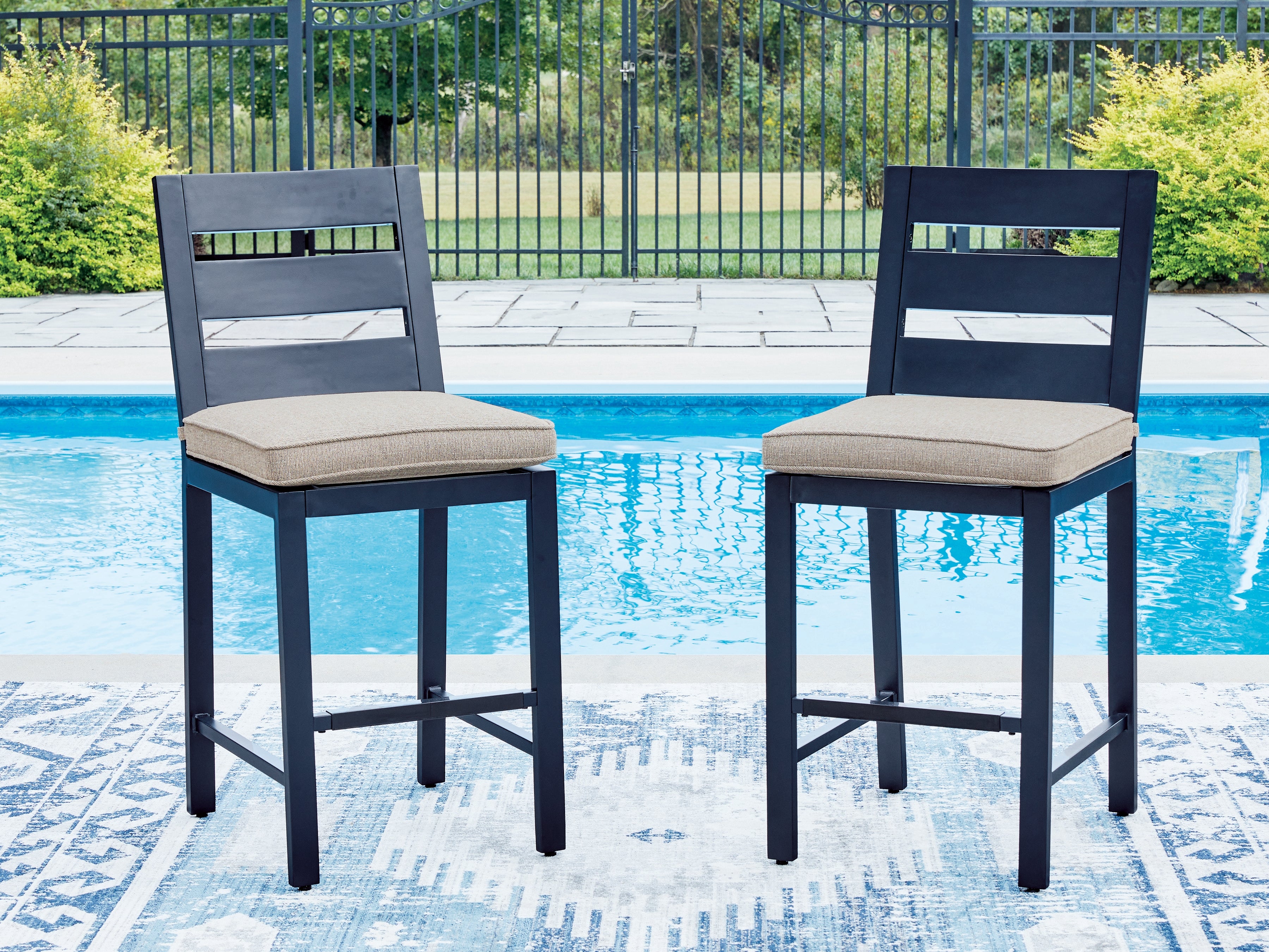 Luxury Living Gallery - Ashley Furniture - East Beach Outdoor - Barstool (Set of 2) / Navy Blue - PCP587-124