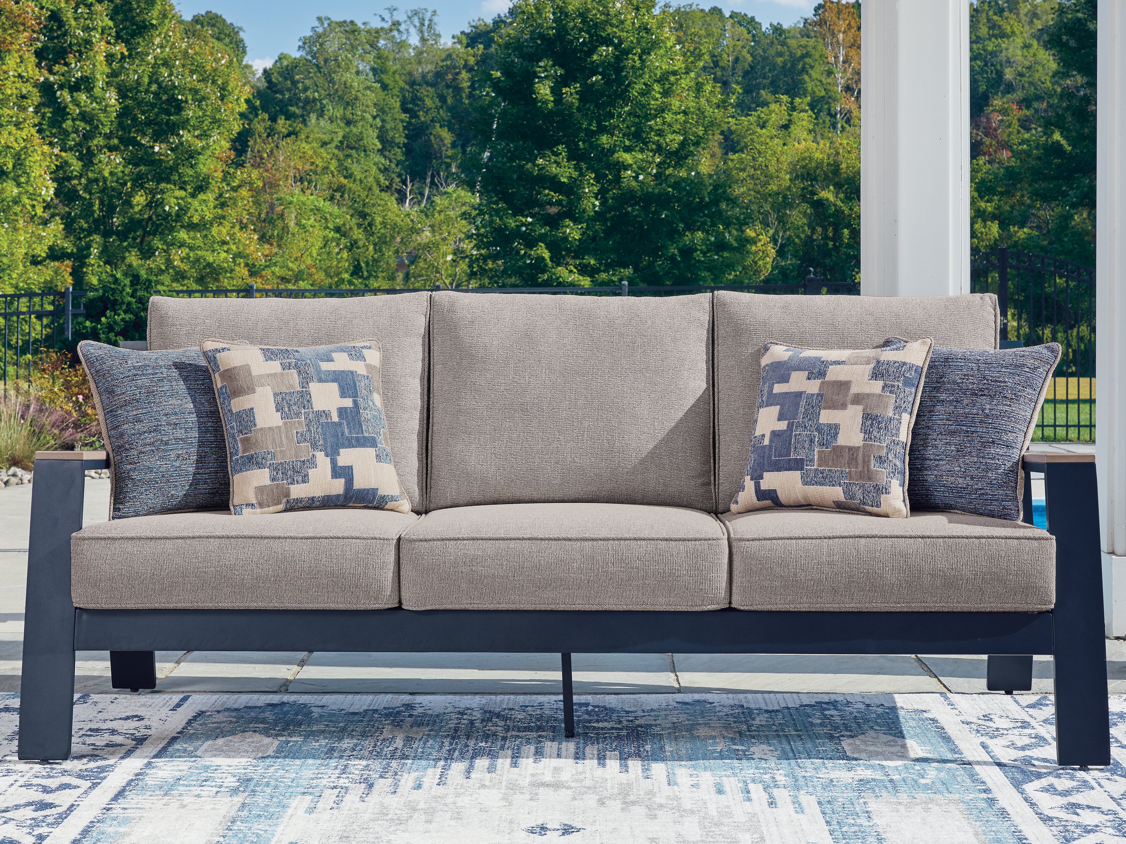 Luxury Living Gallery - Ashley Furniture - East Beach Outdoor - Sofa with Cushion / Navy Blue/Driftwood - PCP587-838