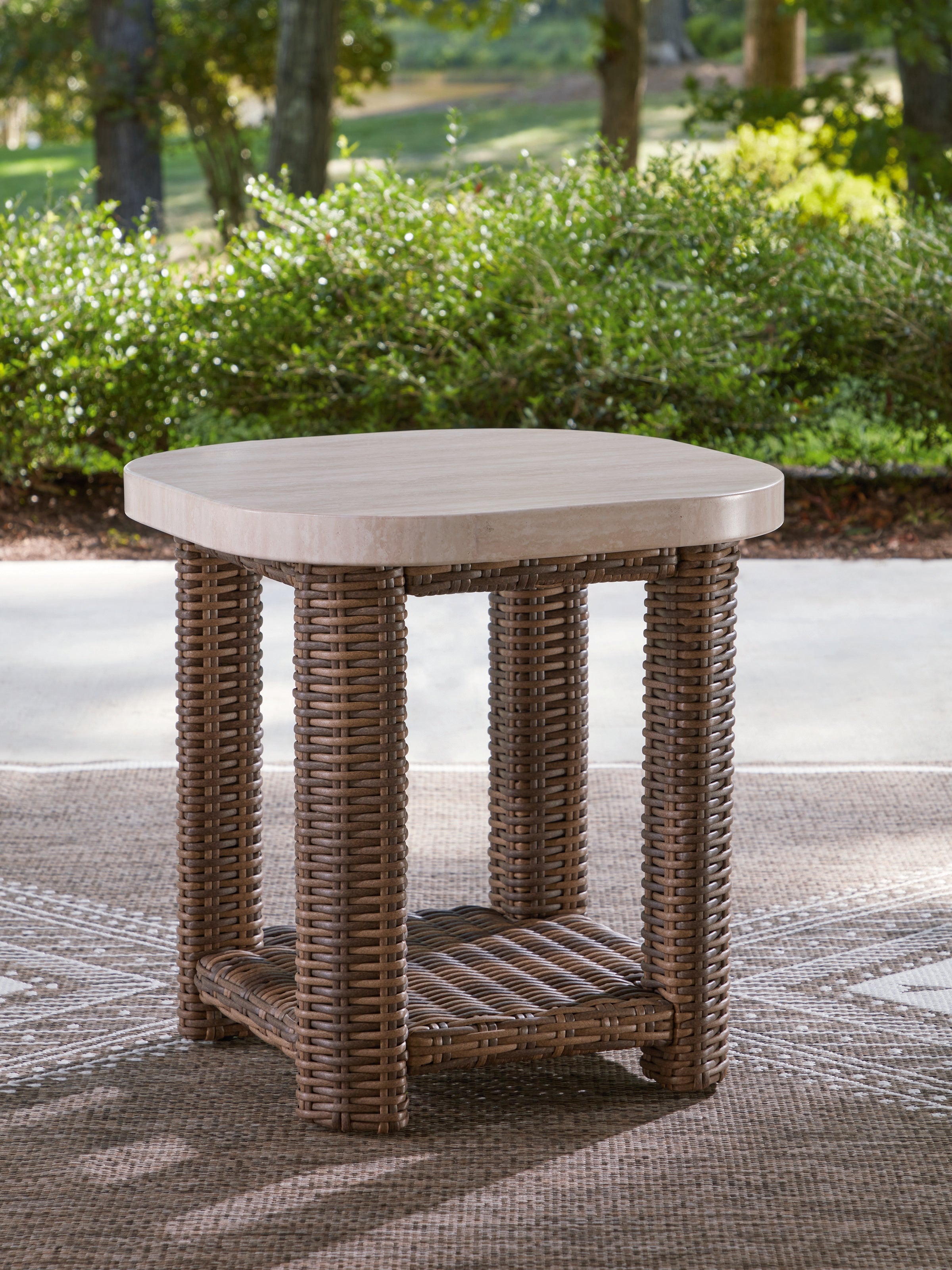 Luxury Living Gallery - Ashley Furniture - Dolan Creek Outdoor - Square End Table / Beige/Brown - PCP610-702