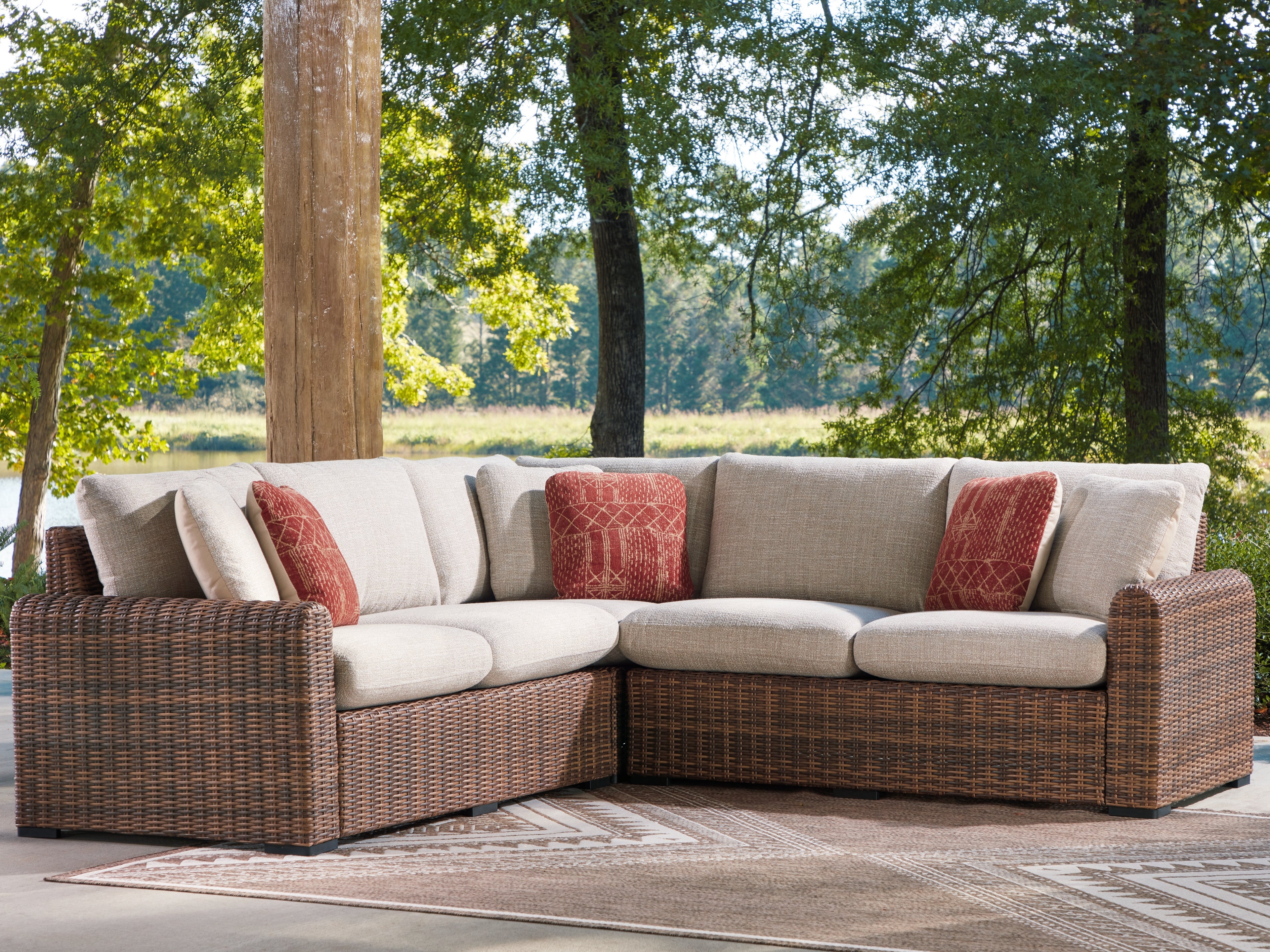 Luxury Living Gallery - Ashley Furniture - Dolan Creek Outdoor - 3-Piece Outdoor Sectional / Beige/Brown - PCP610P1