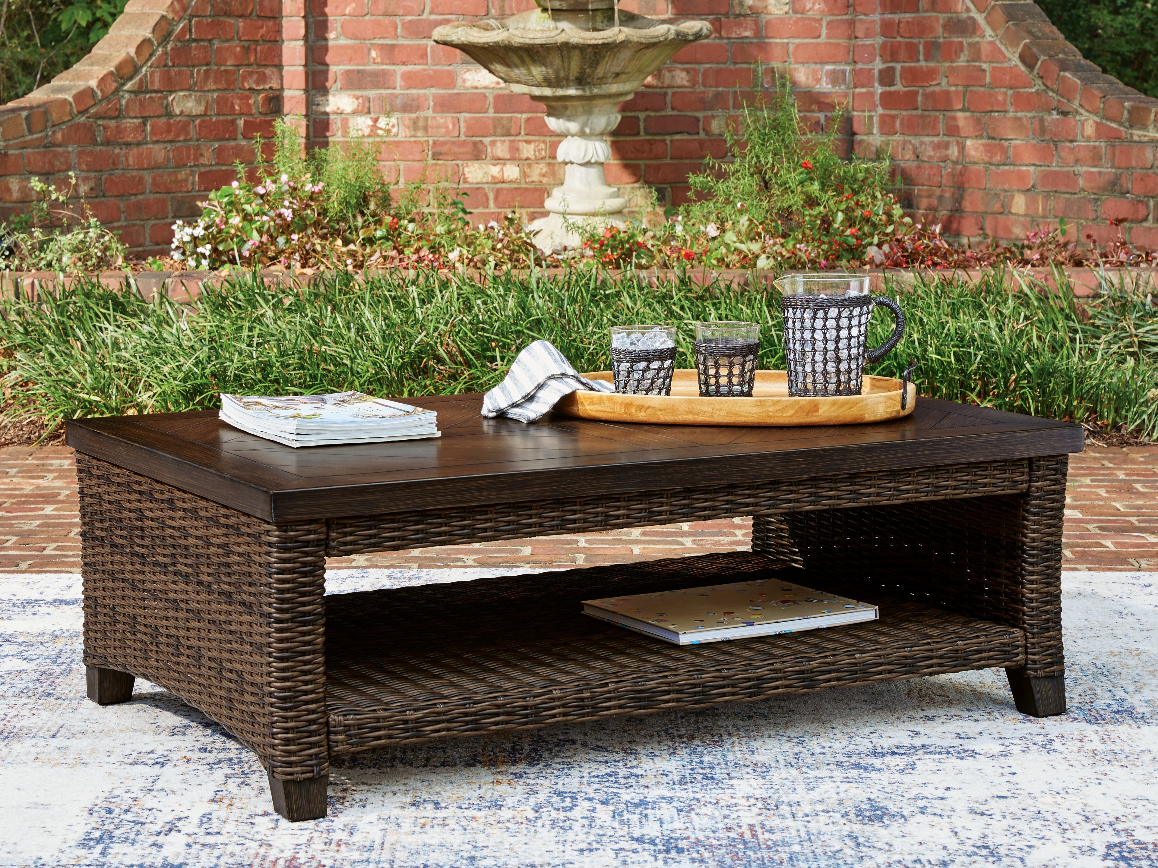Luxury Living Gallery - Ashley Furniture - Monterey Point Outdoor - Rectangular Cocktail Table / Dark Brown - PCP760-701