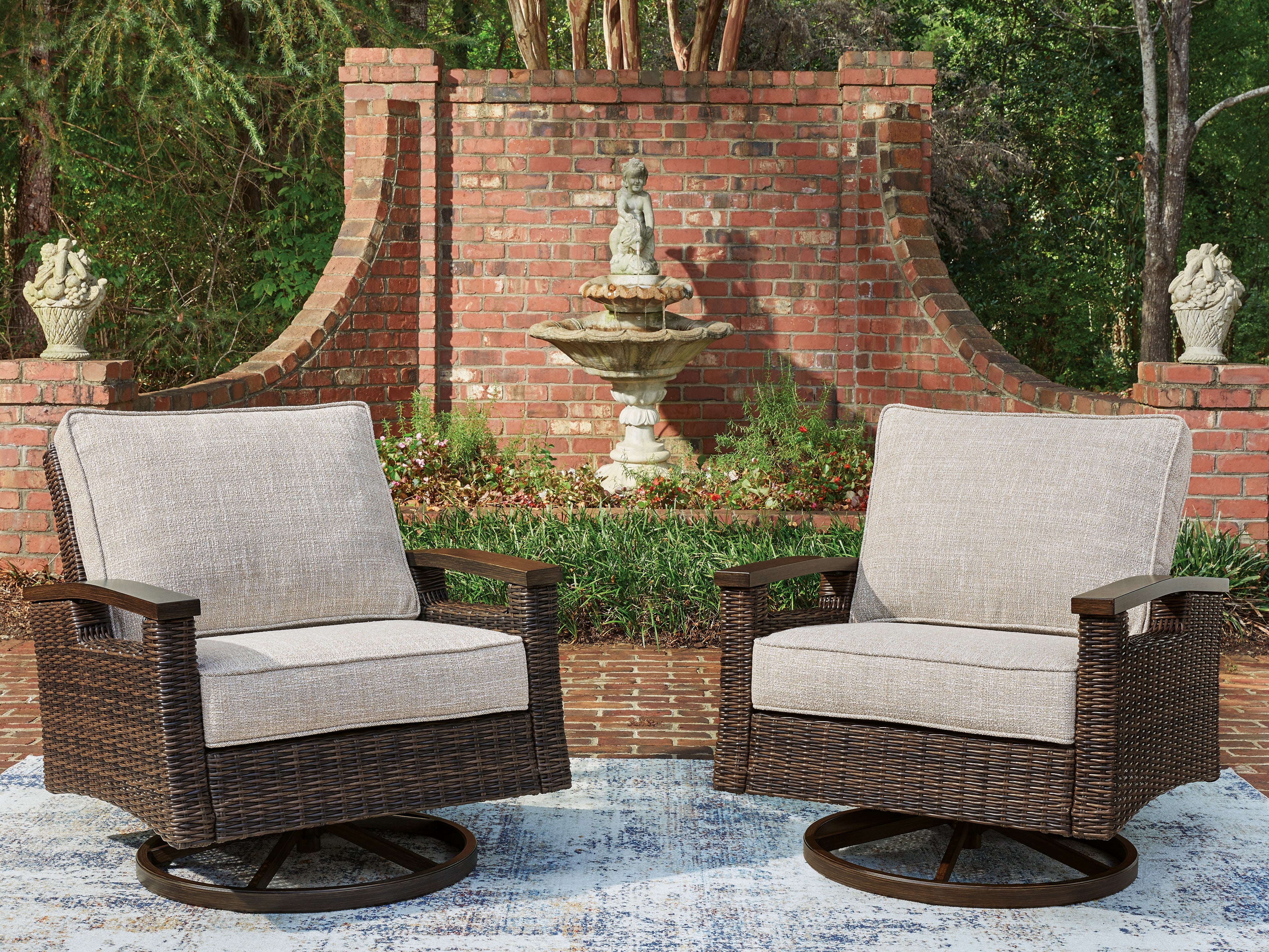 Luxury Living Gallery - Ashley Furniture - Monterey Point Outdoor - Swivel Lounge Chair (Set of 2) / Dark Brown - PCP760-821