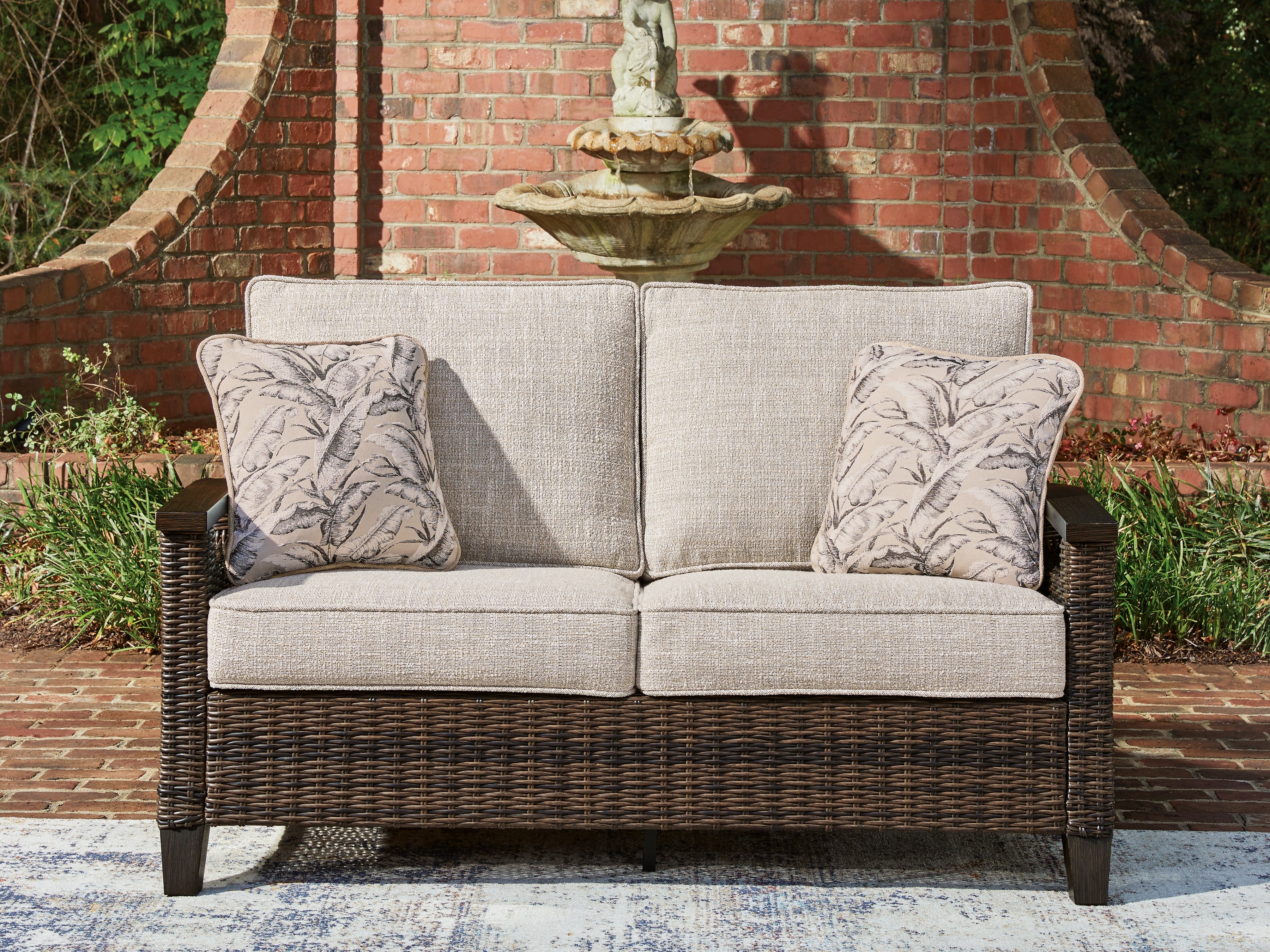 Luxury Living Gallery - Ashley Furniture - Monterey Point Outdoor - Loveseat w/Cushion / Dark Brown - PCP760-835