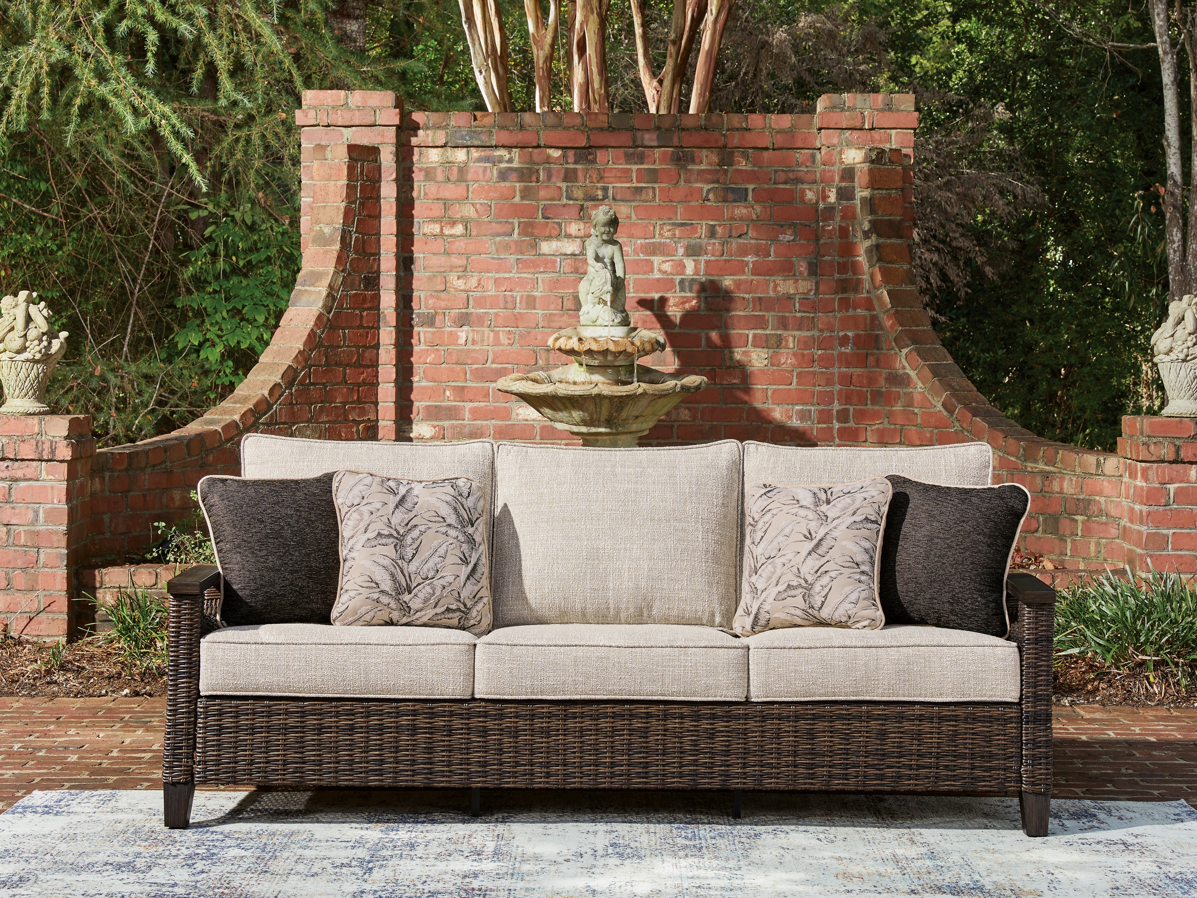 Luxury Living Gallery - Ashley Furniture - Monterey Point Outdoor - Sofa with Cushion / Dark Brown - PCP760-838