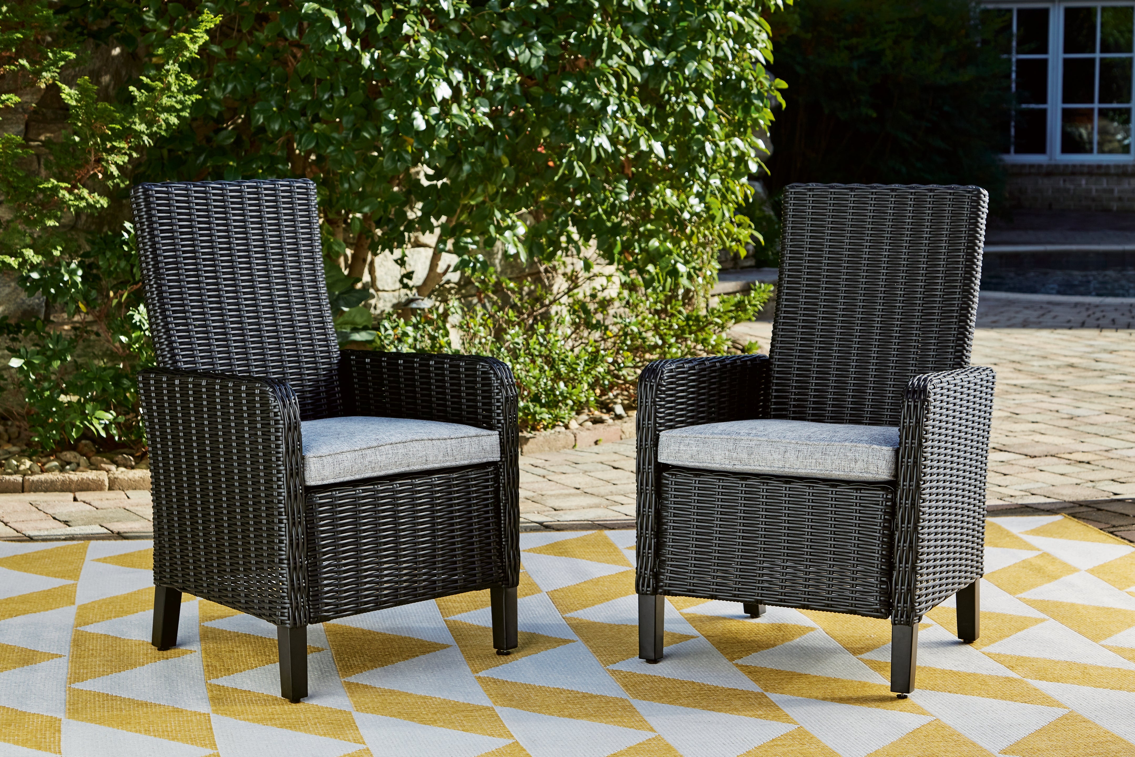 Luxury Living Gallery - Ashley Furniture - Beachcroft Outdoor - Arm Chair With Cushion (Set of 2) / Black/Light Gray - P792-601A