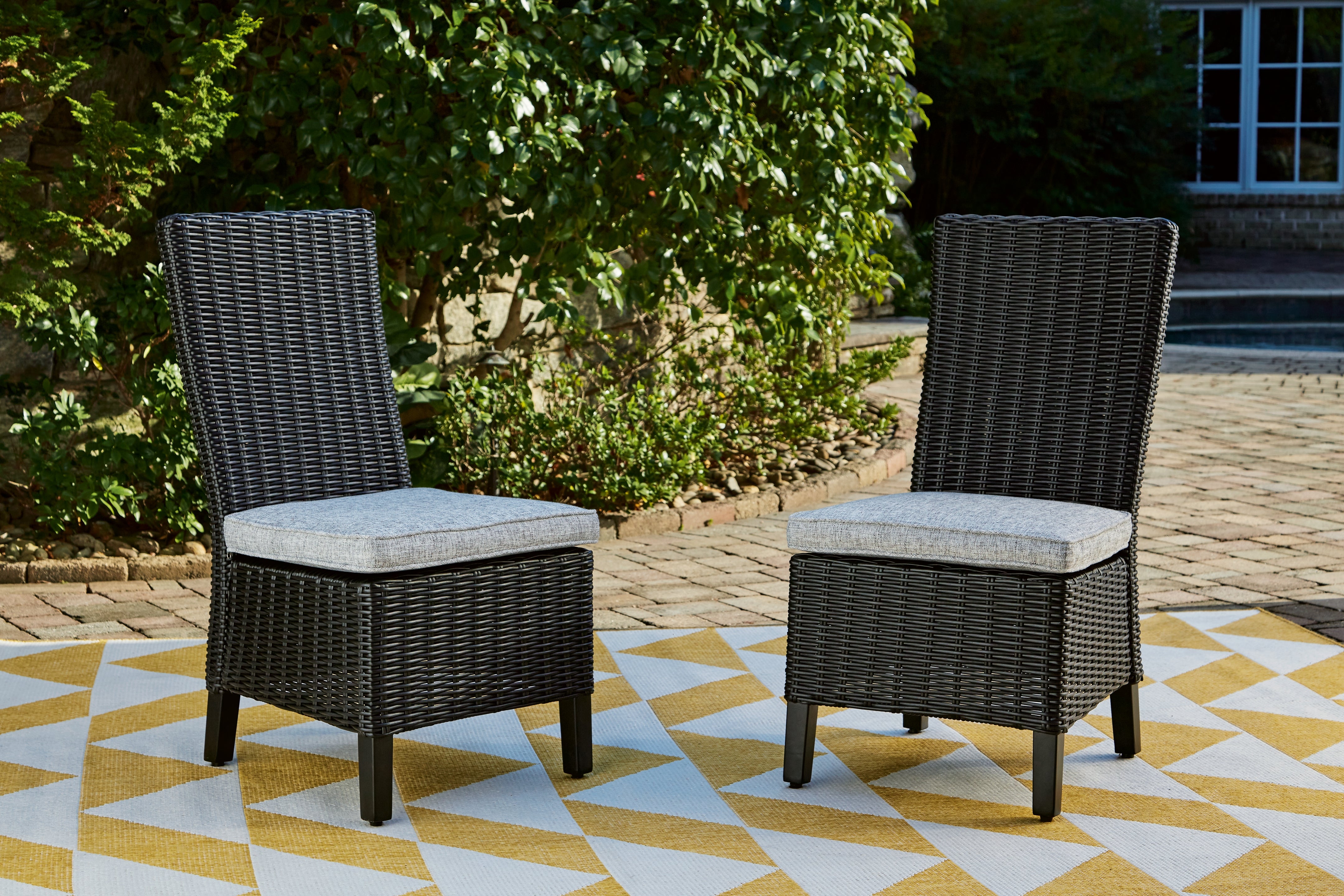 Luxury Living Gallery - Ashley Furniture - Beachcroft Outdoor - Side Chair with Cushion (Set of 2) / Black/Light Gray - P792-601