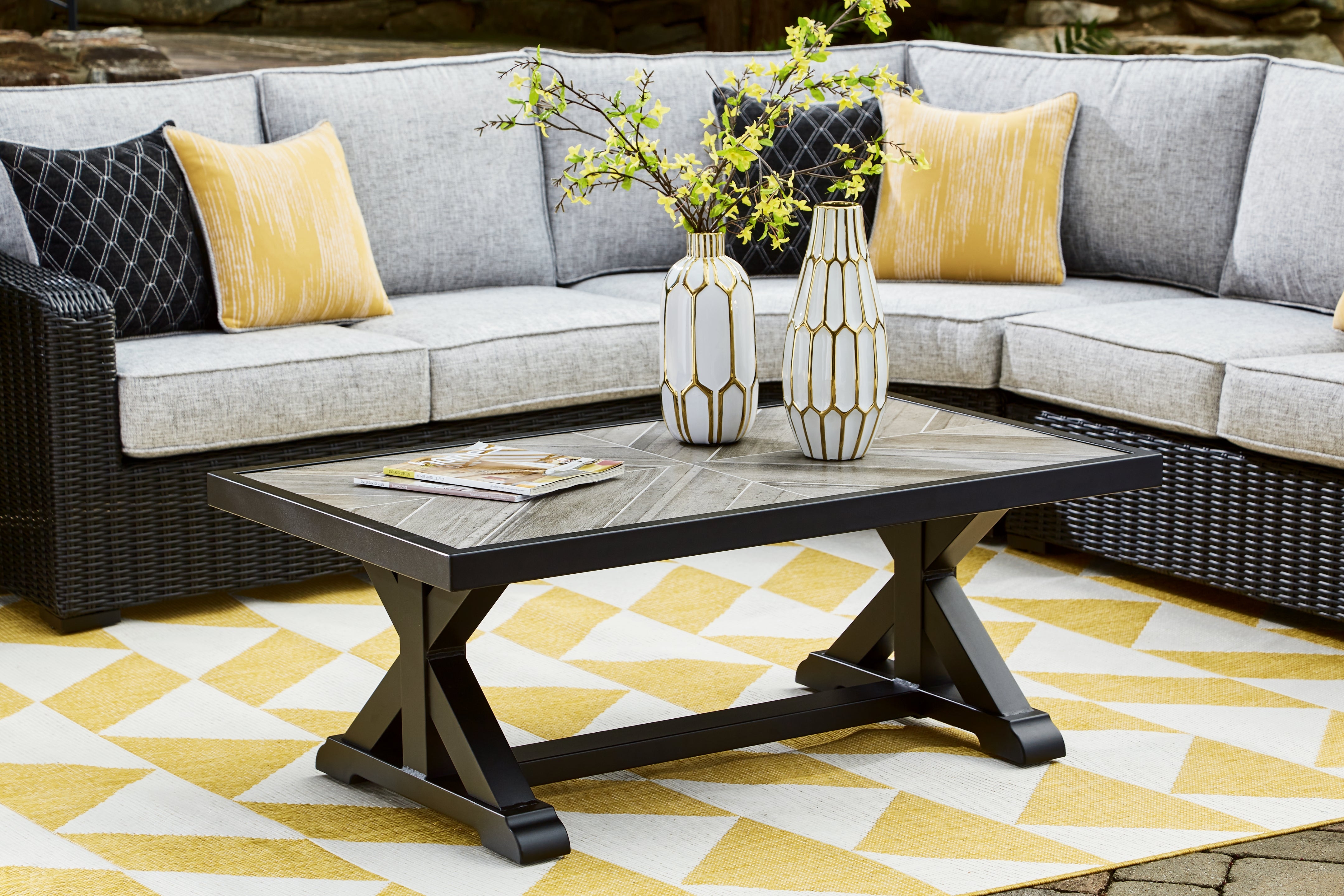 Luxury Living Gallery - Ashley Furniture - Beachcroft Outdoor - Rectangular Cocktail Table / Black/Light Gray - P792-701