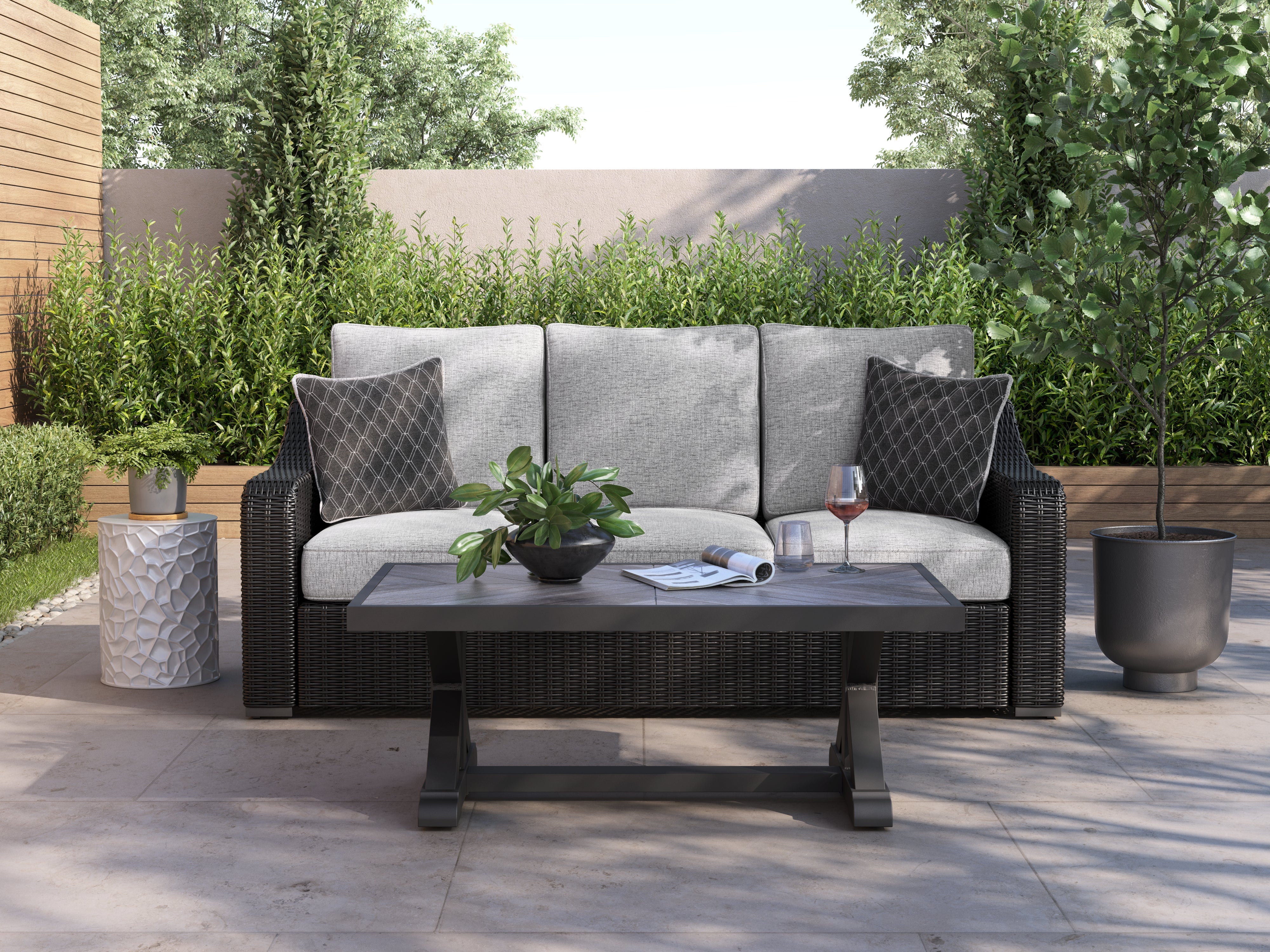 Luxury Living Gallery - Ashley Furniture - Beachcroft Outdoor - Sofa with Cushion / Black/Light Gray - P792-838