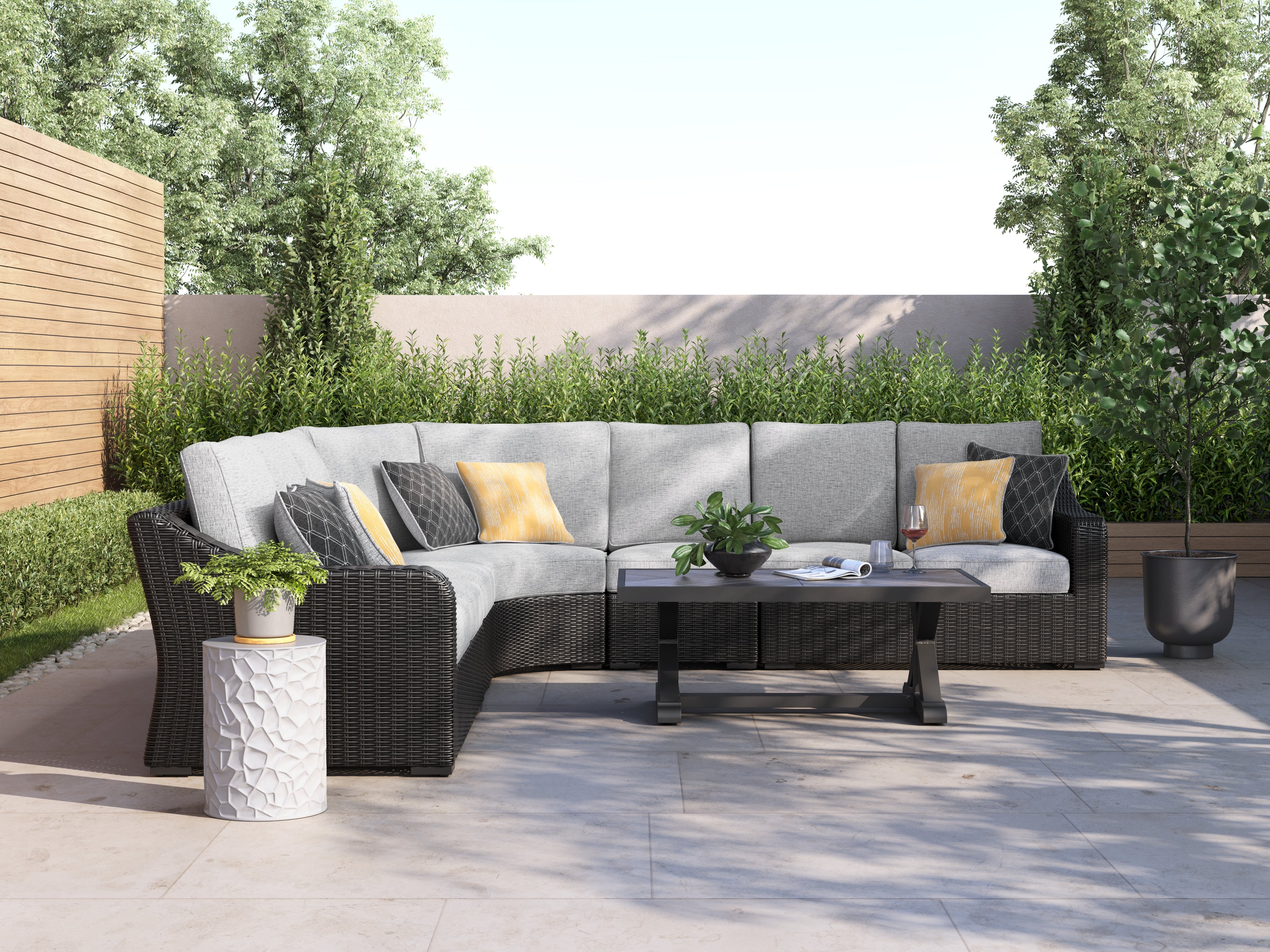 Luxury Living Gallery - Ashley Furniture - Beachcroft Outdoor - 5-Piece Outdoor Sectional / Black/Light Gray - P792P6
