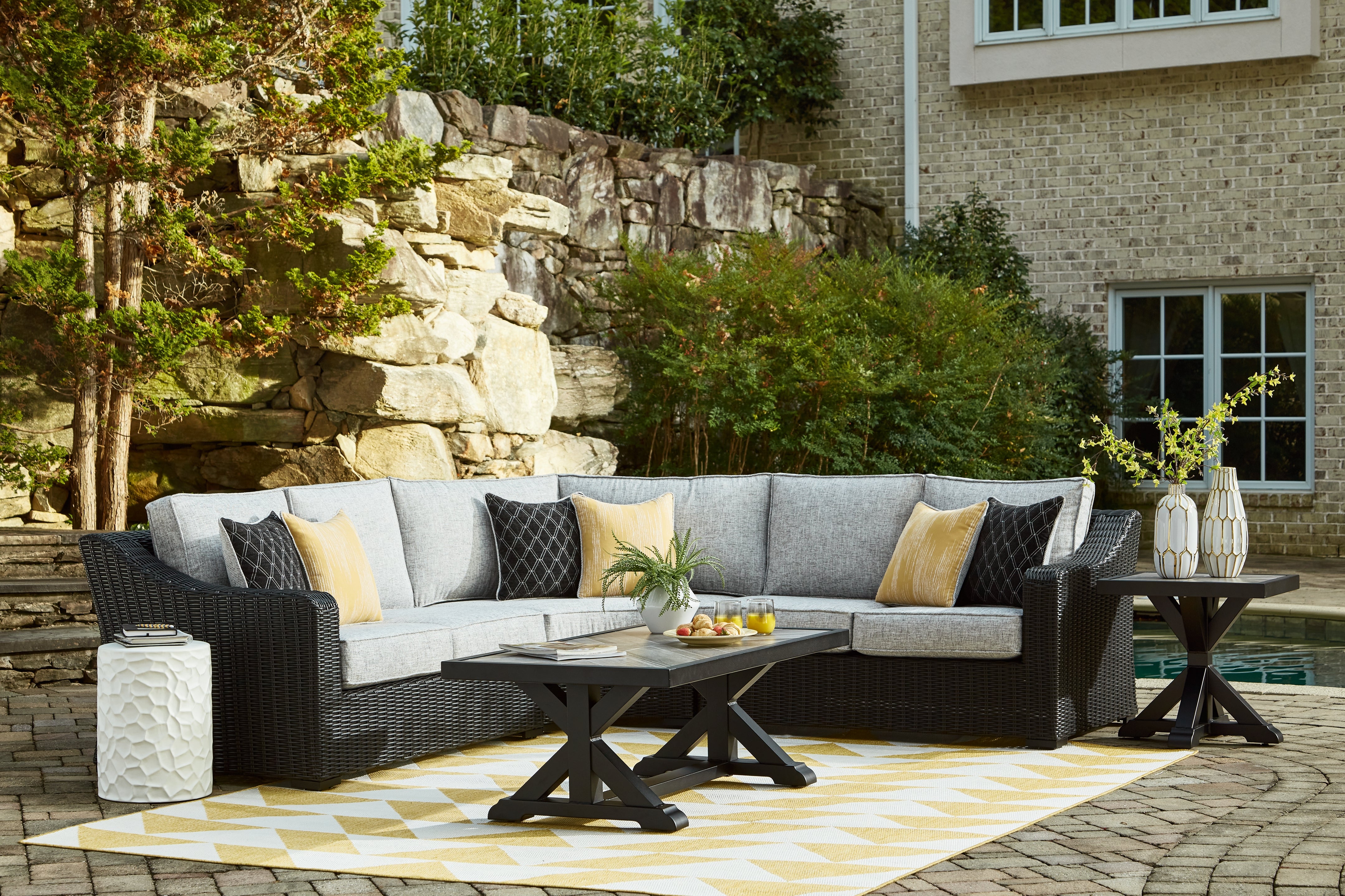 Luxury Living Gallery - Ashley Furniture - Beachcroft Outdoor - 3-Piece Outdoor Sectional / Black/Light Gray - P792P1
