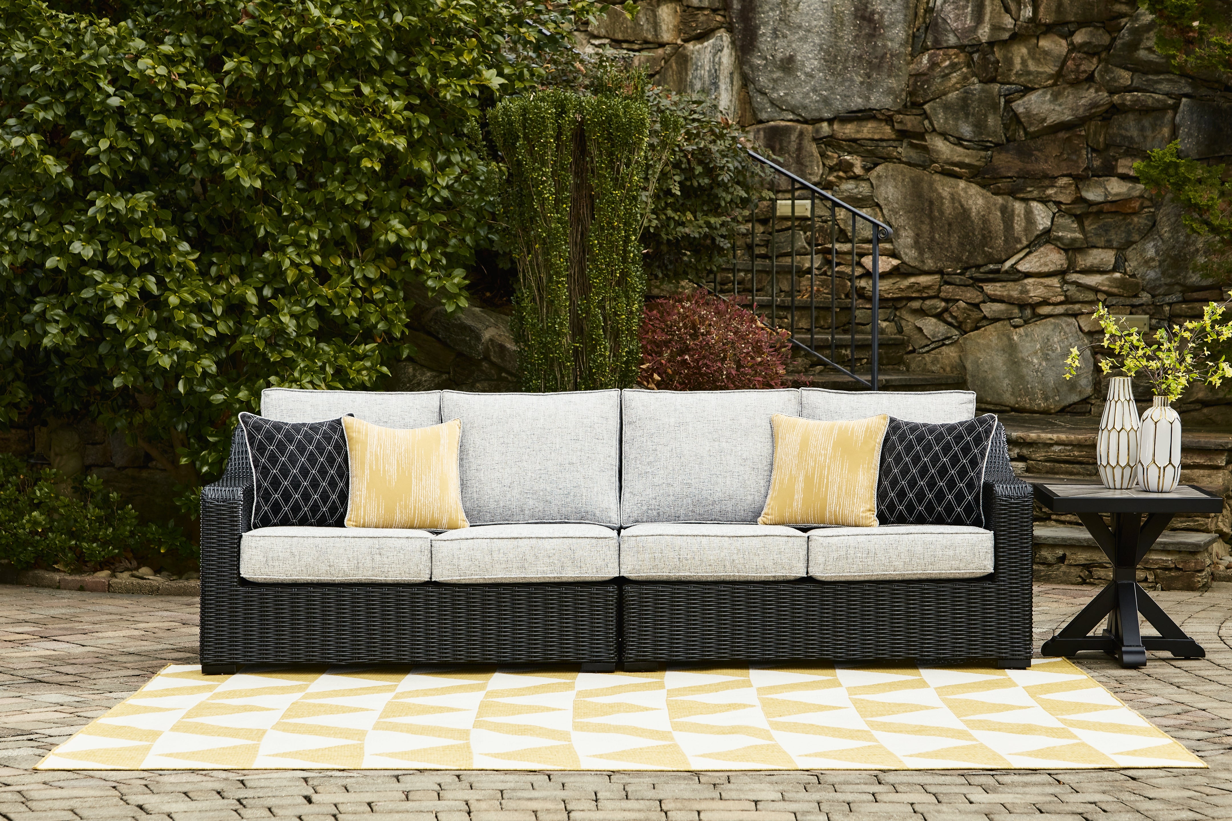 Luxury Living Gallery - Ashley Furniture - Beachcroft Outdoor - RAF/LAF Loveseat w/CUSH (Set of 2) / Black/Light Gray - P792-854
