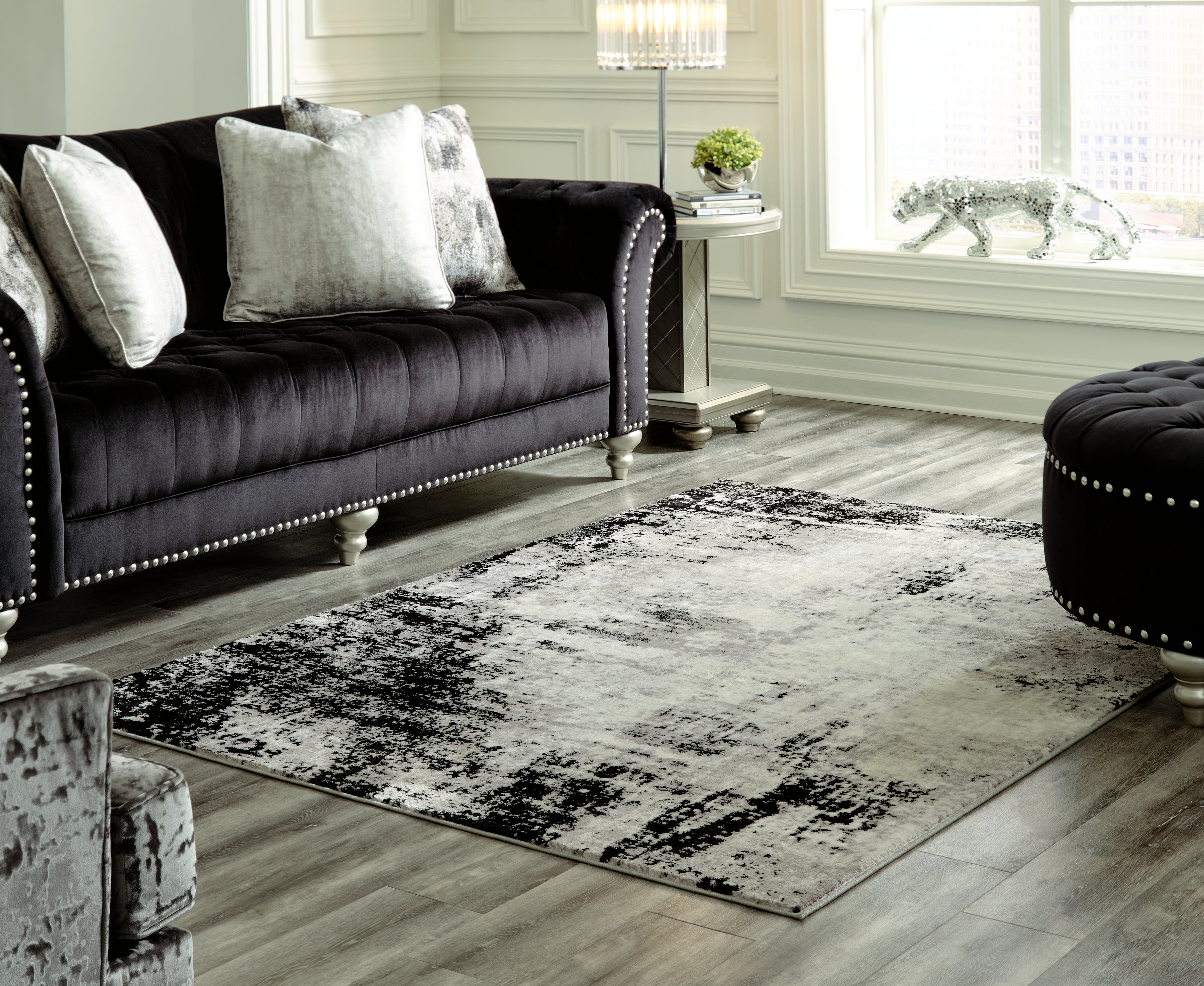 Luxury Living Gallery - Ashley Furniture - Zekeman Rug - 7'10" x 10' Rug / Black/Cream/Gray - R404921