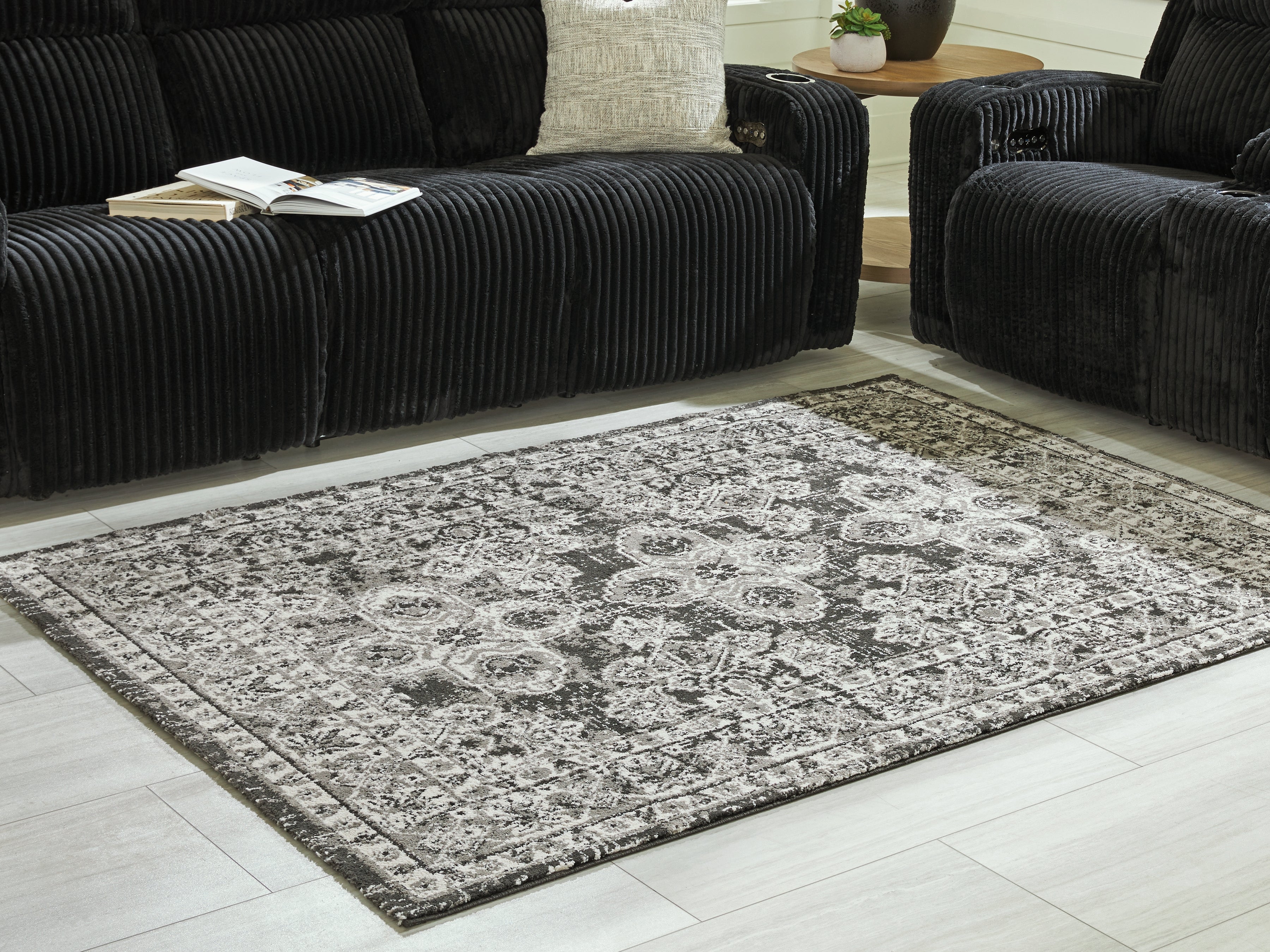 Luxury Living Gallery - Ashley Furniture - Glennisman Rug - Large Rug / Black/Gray/Ivory - R407271