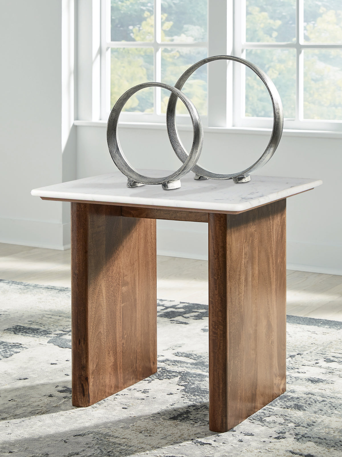 Luxury Living Gallery - Ashley Furniture - Isanti End Table - Square End Table / Light Brown/White - T662-3