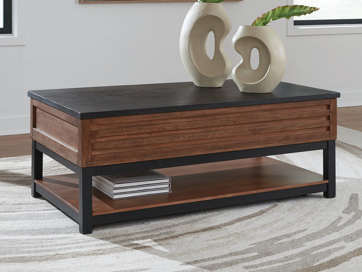 Luxury Living Gallery - Ashley Furniture - Kallari Lift-Top Coffee Table - Lift Top Cocktail Table / Warm Brown/Black - T737-9
