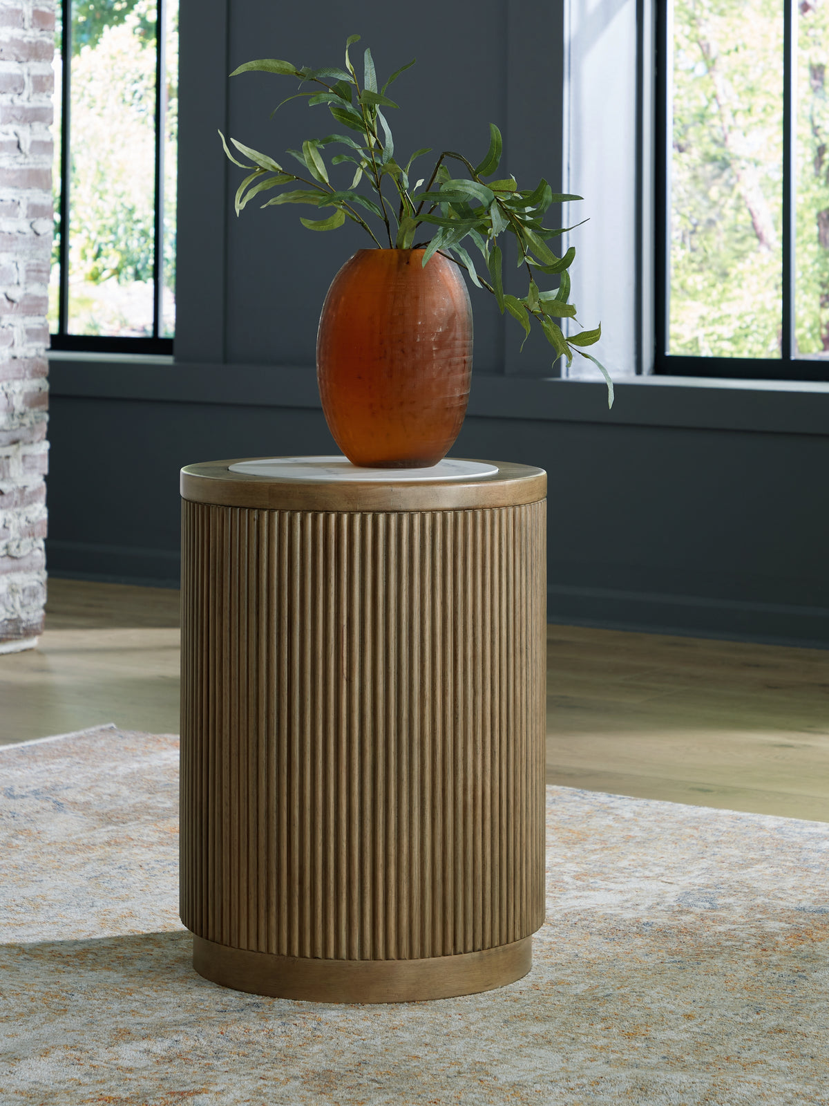 Luxury Living Gallery - Ashley Furniture - Camdill End Table - Round End Table / Light Brown/White - T808-6