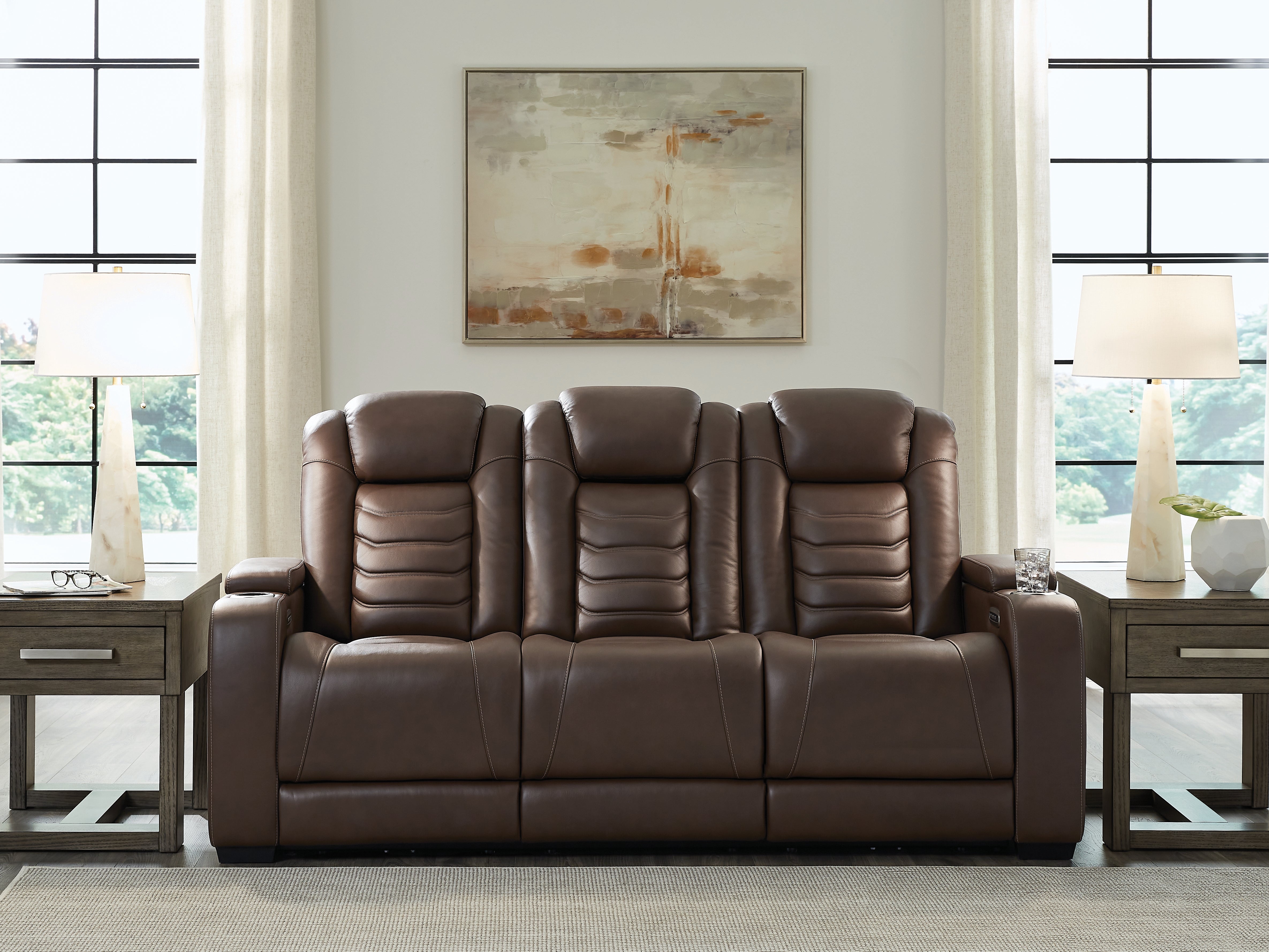 Luxury Living Gallery - Ashley Furniture - High Impact Living Room - PWR REC Sofa with ADJ Headrest / Tobacco - U1060115