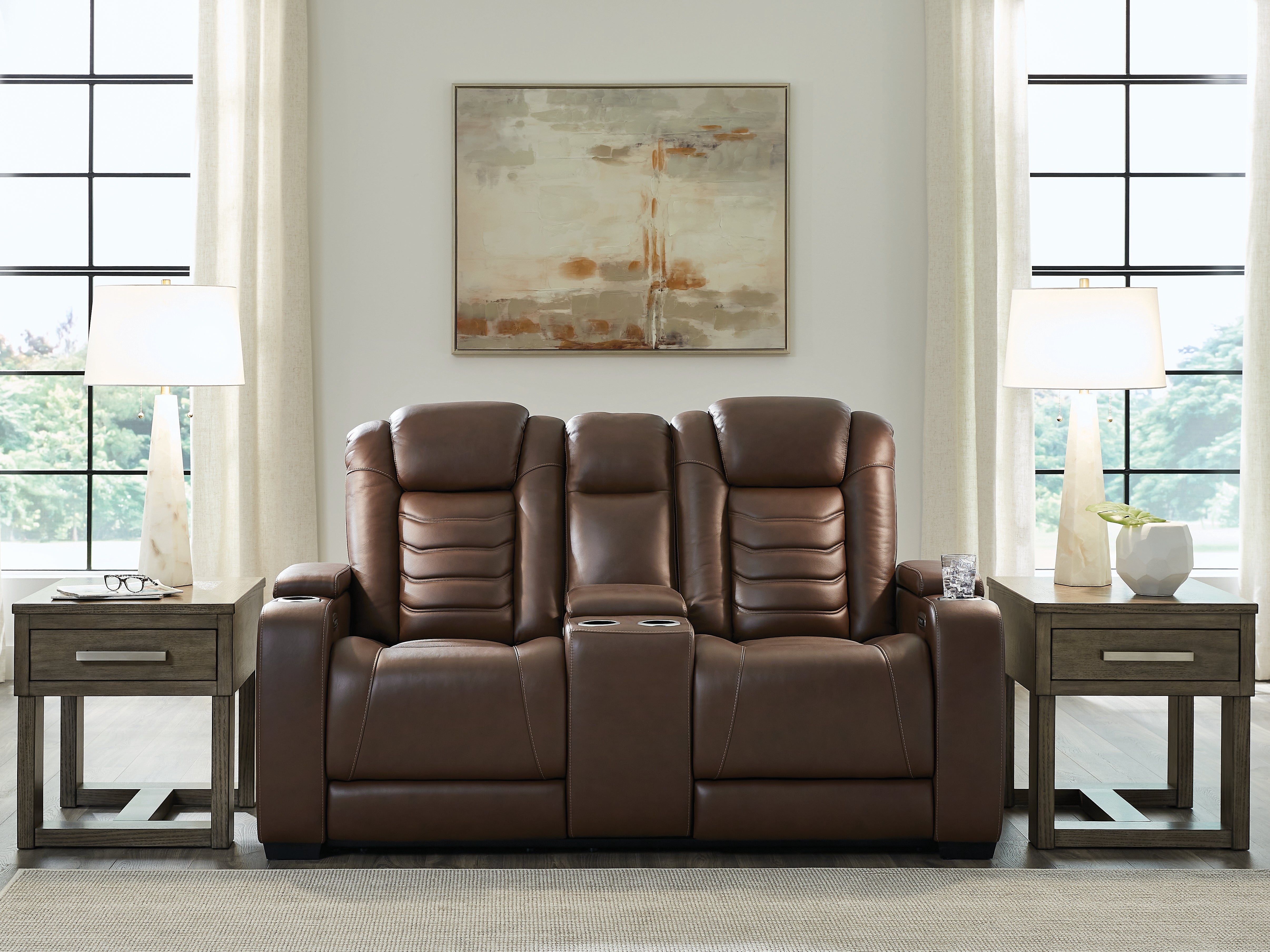 Luxury Living Gallery - Ashley Furniture - High Impact Living Room - PWR REC Loveseat/CON/ADJ HDRST / Tobacco - U1060118