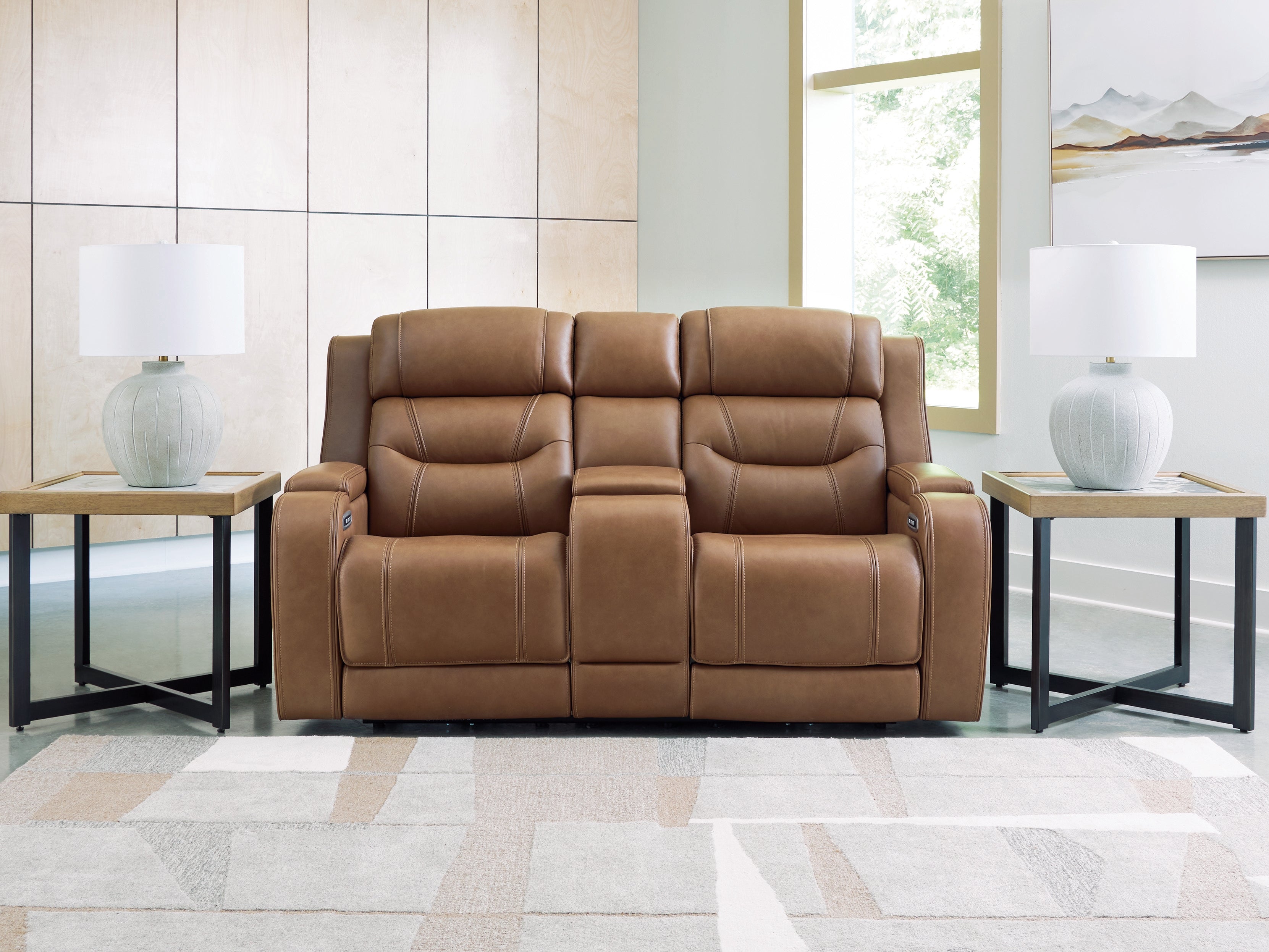 Luxury Living Gallery - Ashley Furniture - Knightington Living Room - PWR REC Love w/Audio Seating / Caramel - PCU1160018A