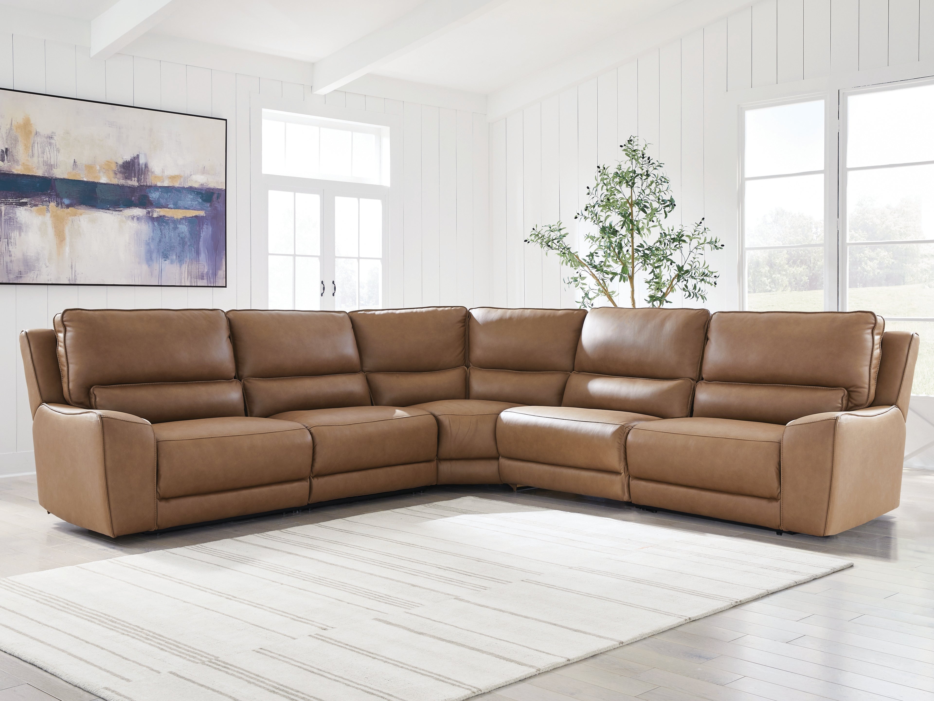 Luxury Living Gallery - Ashley Furniture - DeepWakes Sectional - 5-Piece Power Reclining Sectional / Caramel - PCU62606S8