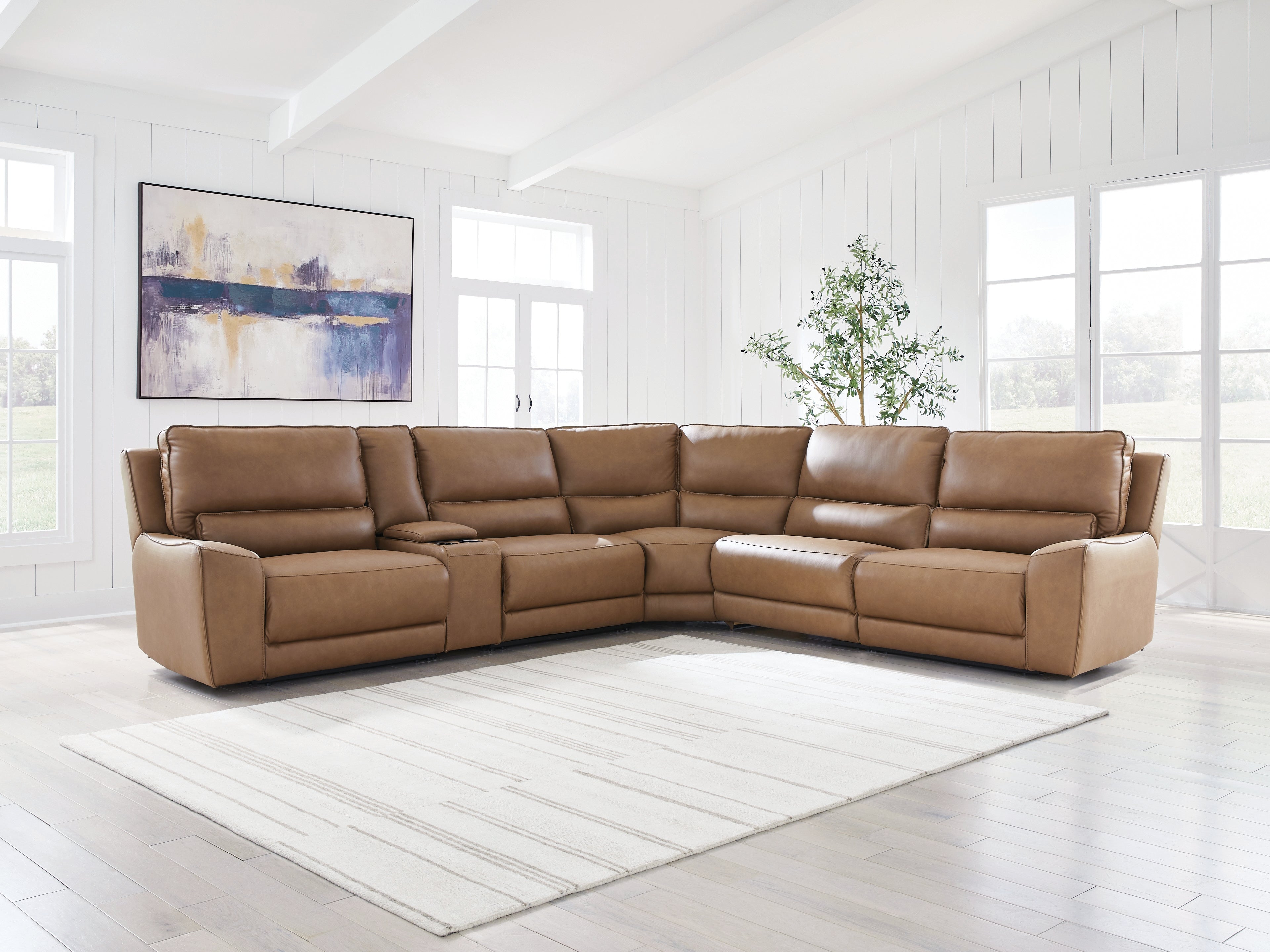 Luxury Living Gallery - Ashley Furniture - DeepWakes Sectional - 6-Piece Reclining Sectional with Storage Console / Caramel - PCU62606S36