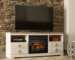 Luxury Living Gallery - Ashley Furniture - Willowton 64" TV Stand with Electric Fireplace - 64" TV Stand with Electric Fireplace / Whitewash - W267W8