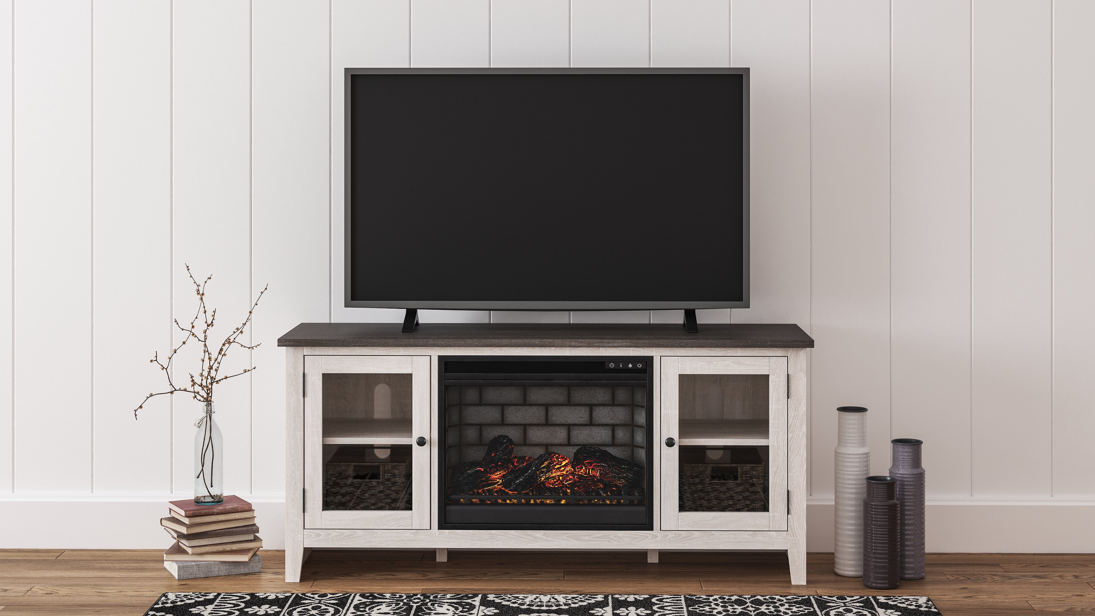 Luxury Living Gallery - Ashley Furniture - Dorrinson 60" TV Stand with Electric Fireplace - 60" TV Stand with Electric Fireplace / Two-tone - W287W3